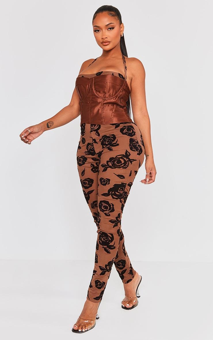 Shape Brown Corset Detail Devore Jumpsuit Product Image