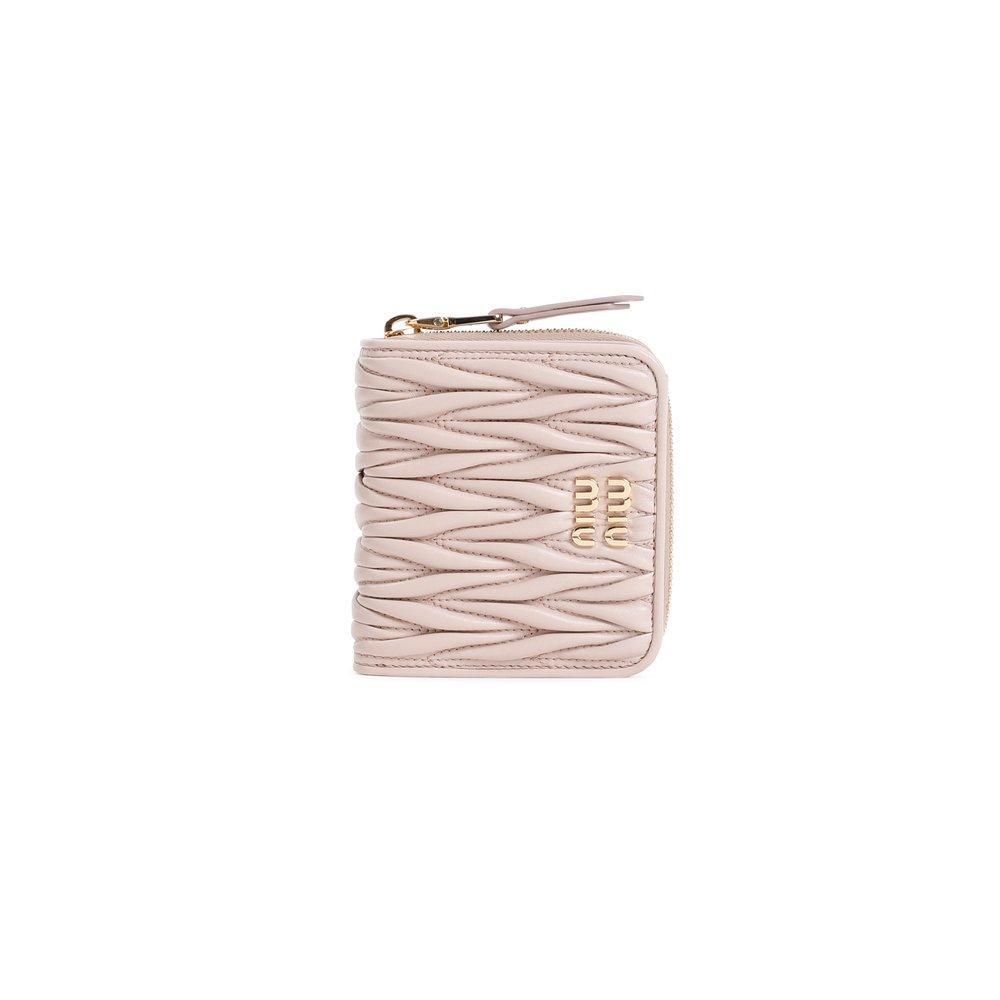 MIU MIU Cipria Lamb Leather Zip Wallet In Beige Product Image