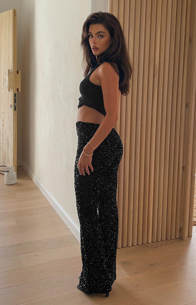 Glimmer Glimmer Black Sequin Pants Product Image