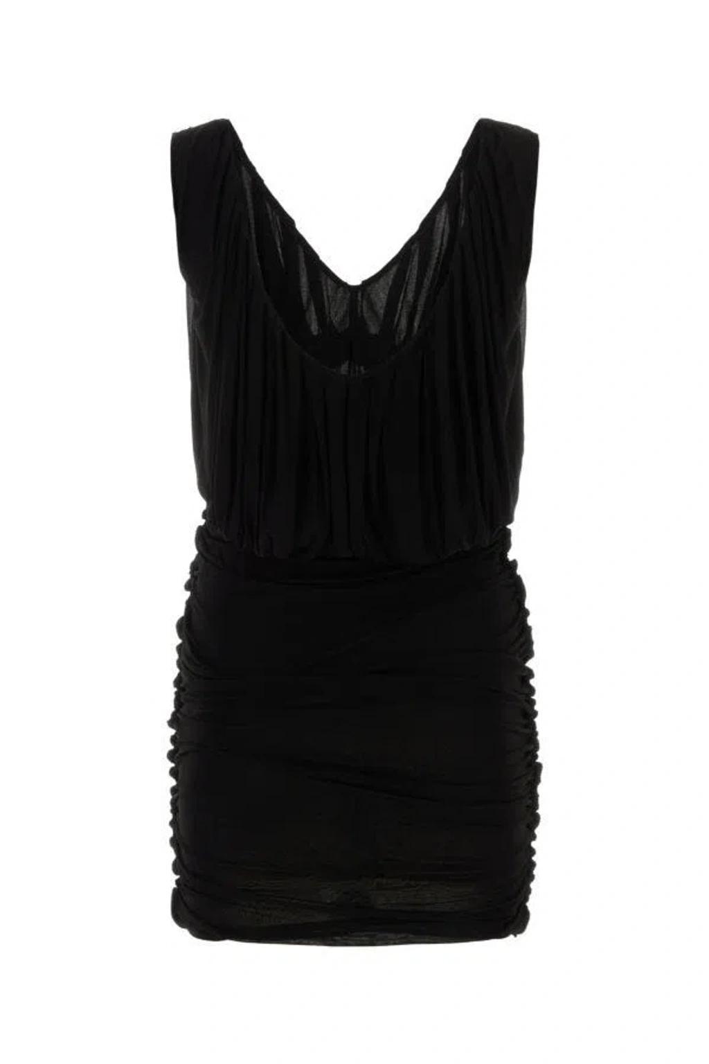 SAINT LAURENT Draped Sleeveless Dress In Nero Product Image