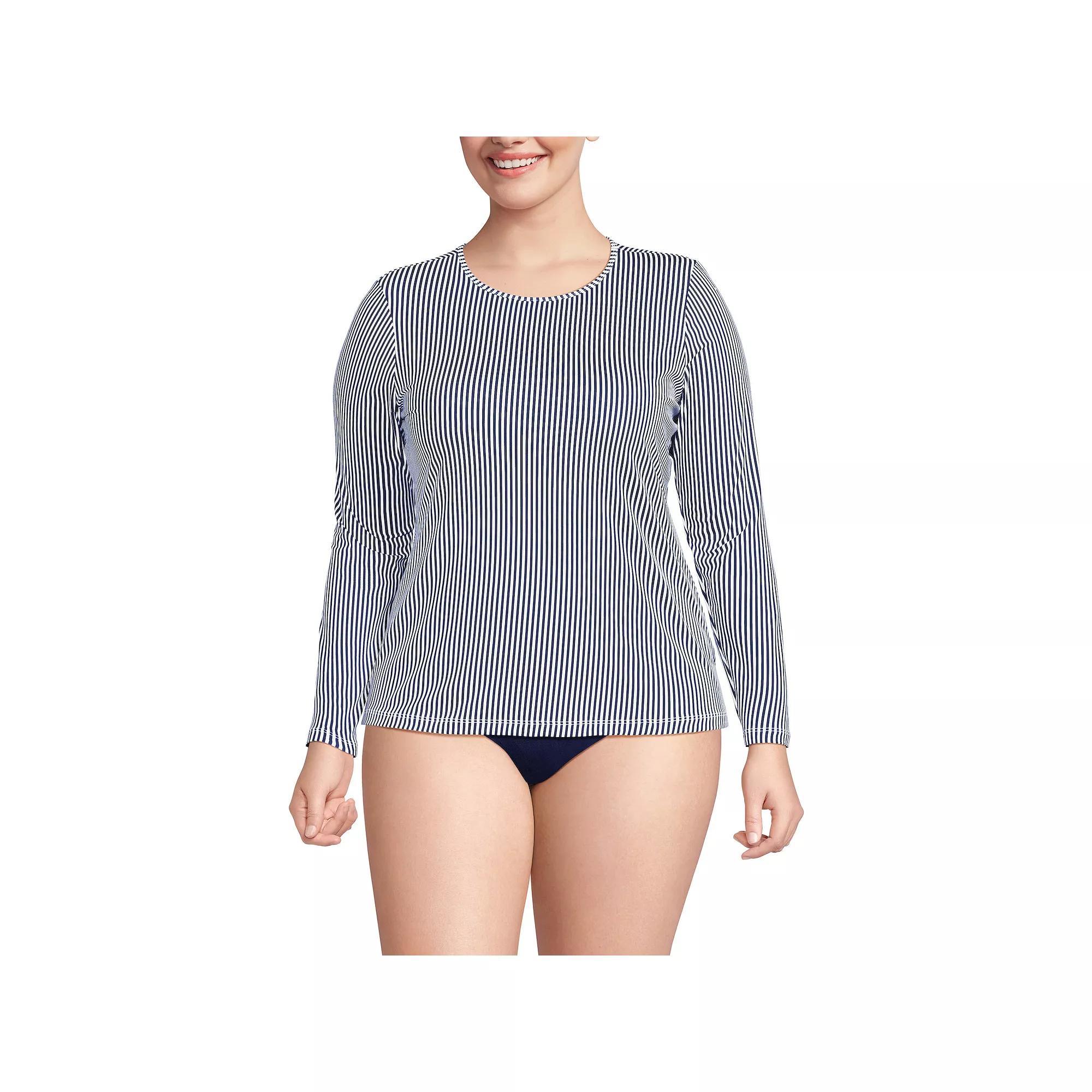 Plus Size Lands' End UPF 50 Long Sleeve Rash Guard, Women's, Size: 2XL, Blue Mini Stripe Product Image