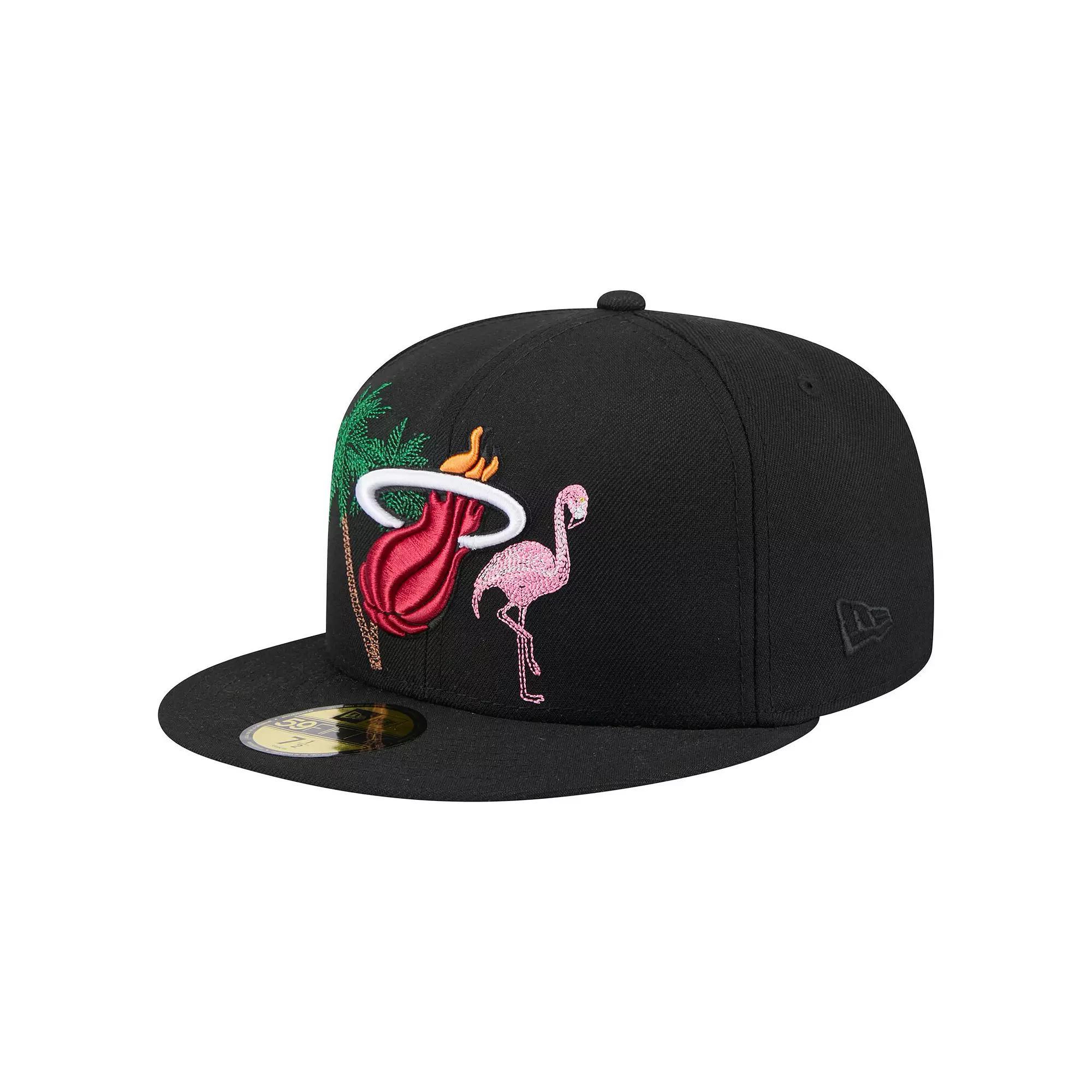 Men's New Era Black Miami Heat State Stitch 59FIFTY Fitted Hat,  Product Image