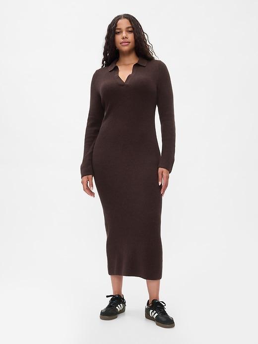 CashSoft Rib Midi Polo Sweater Dress Product Image