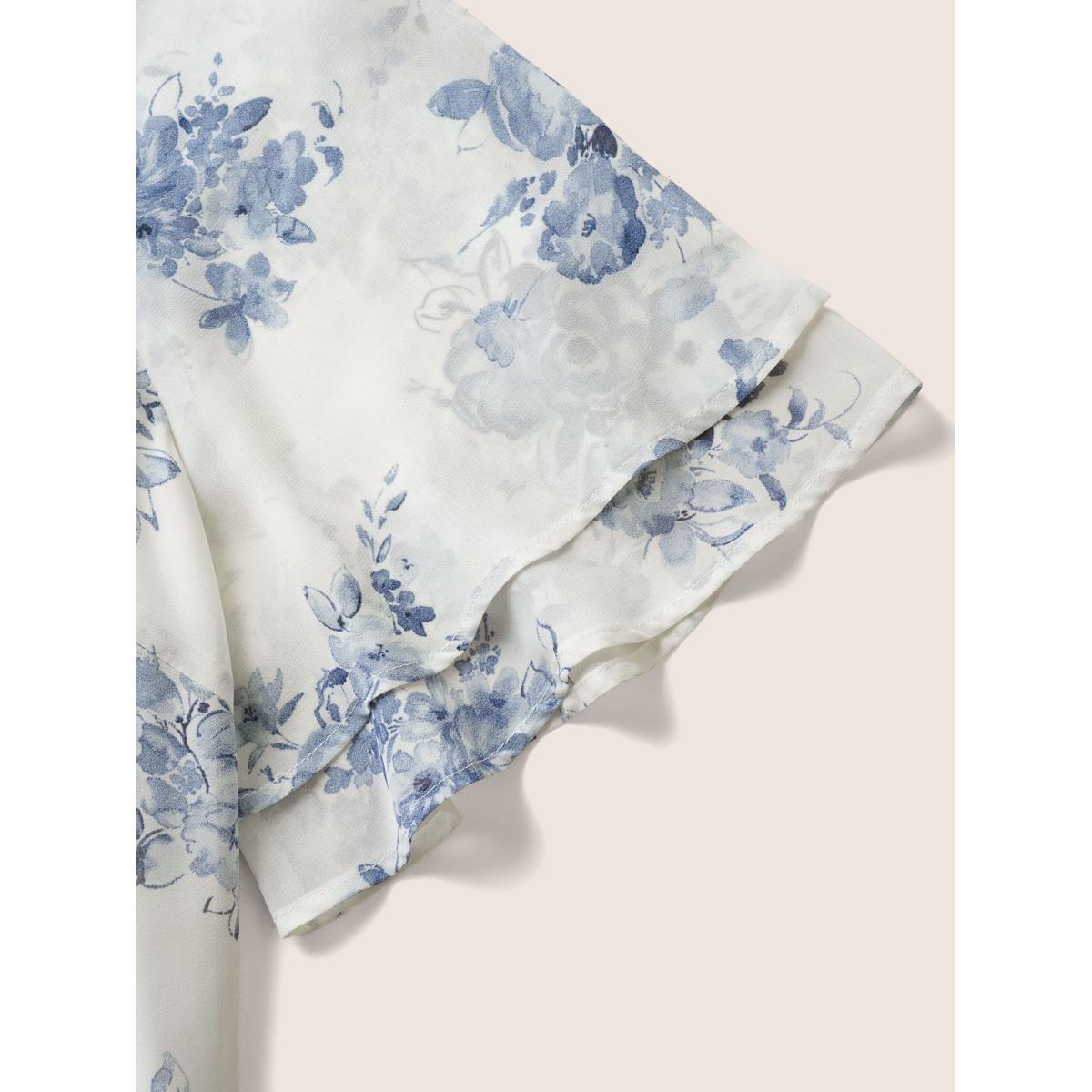 Plus Size Originalwhite Chiffon Floral Tiered Ruffles Raglan Sleeve Blouse Women Elegant Half Sleeve Round Neck Everyday Blouses BloomChic 14-16/1X Product Image