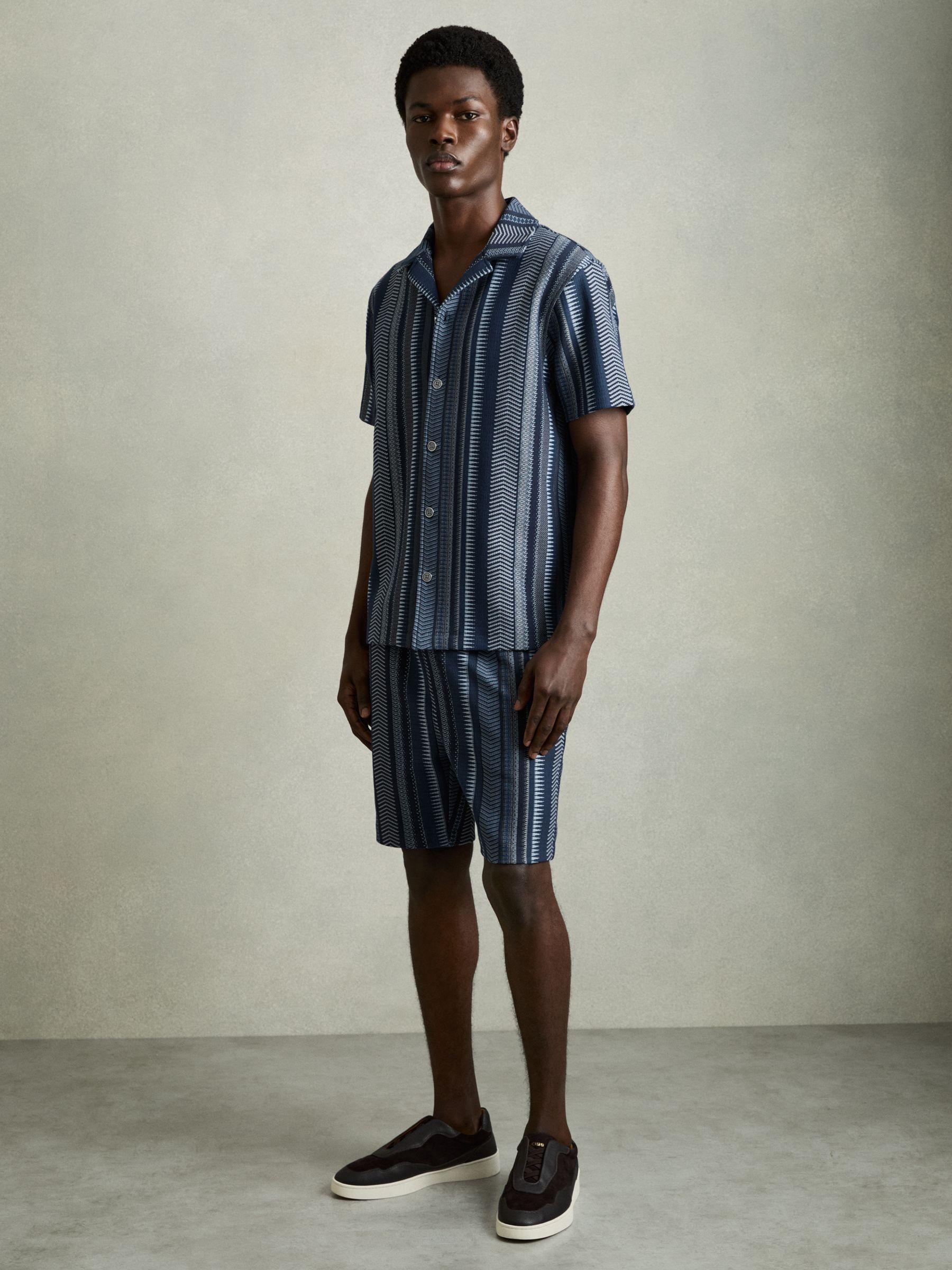 Aztec-Stripe Cuban-Collar Shirt in Navy Product Image