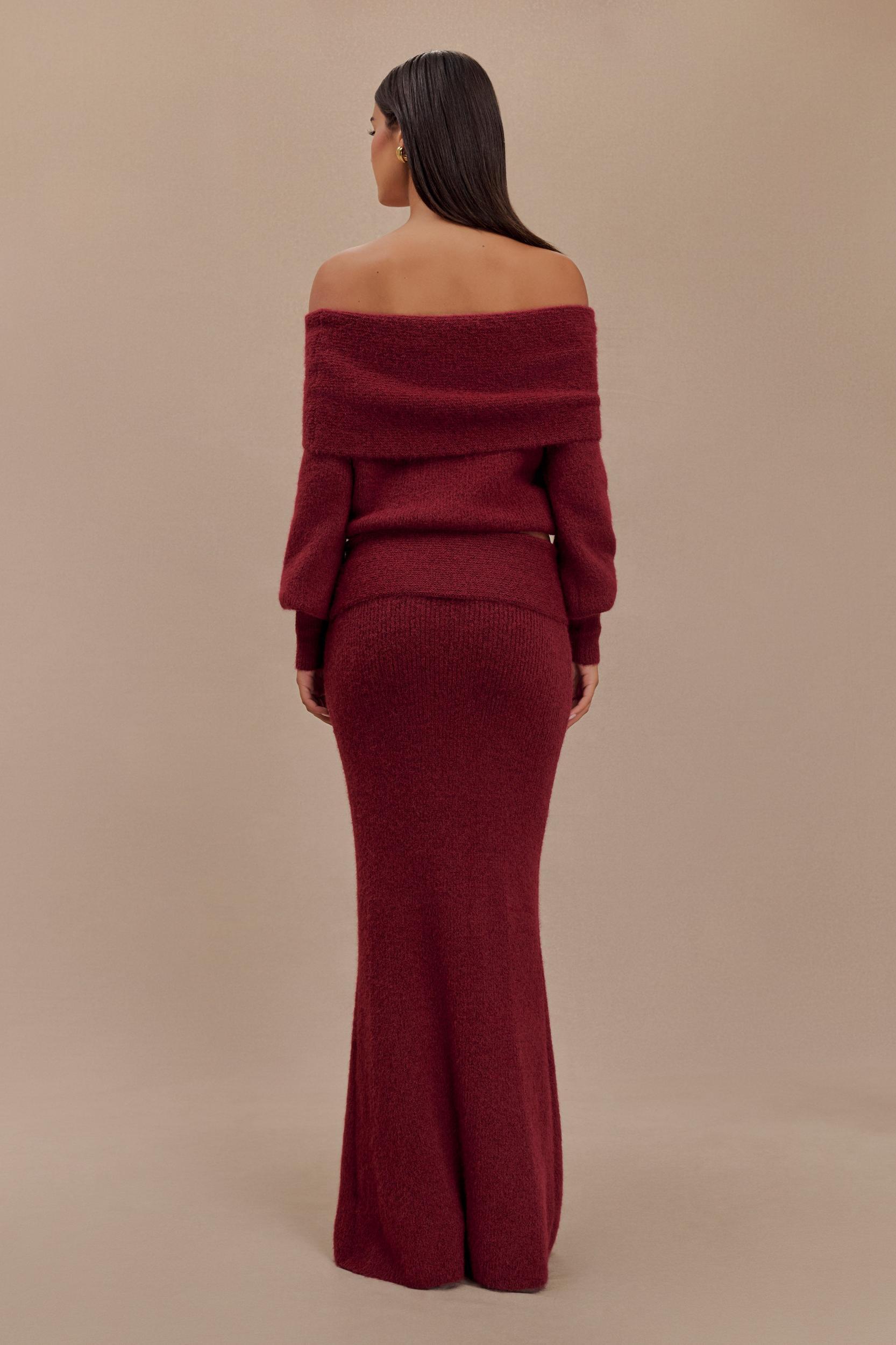 Charlotte Knit Maxi Skirt With Overlay - Merlot Product Image