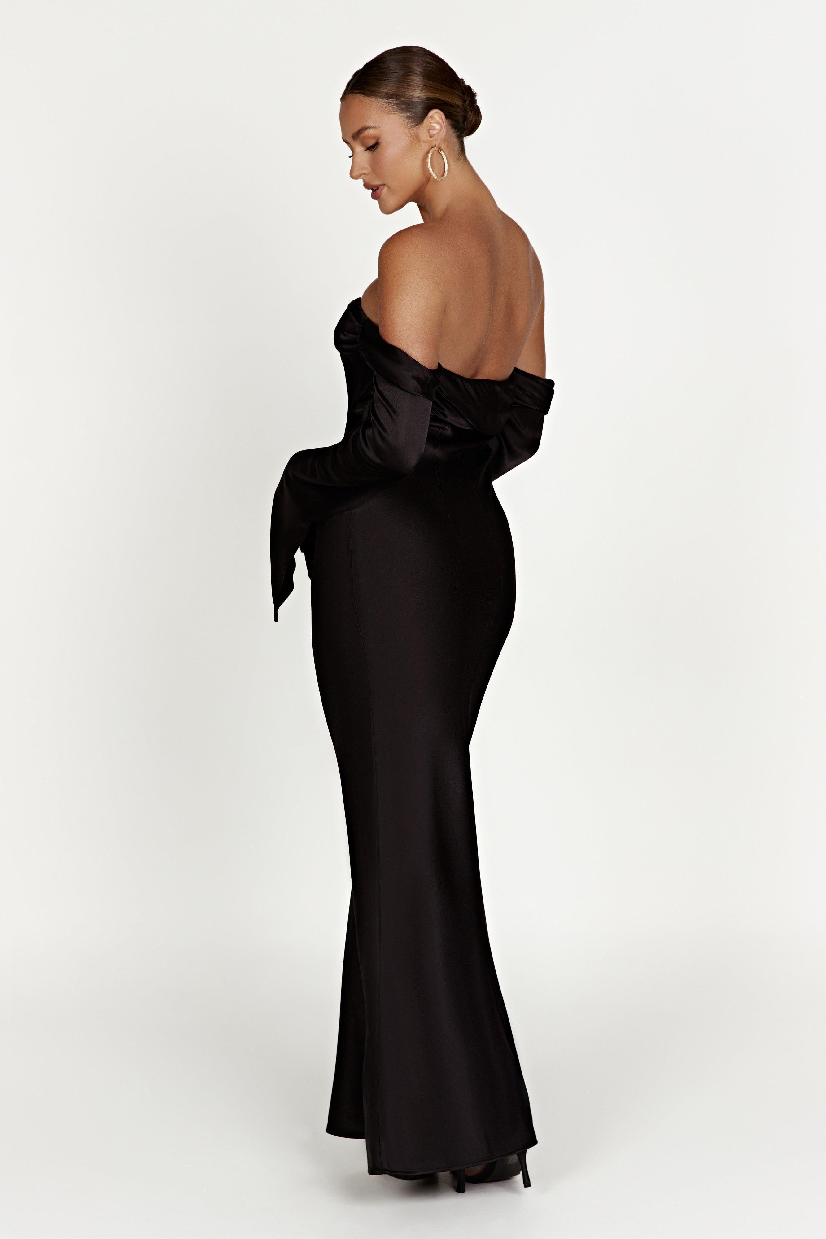 Giselle Off Shoulder Cowl Neck Maxi Dress - Black Product Image