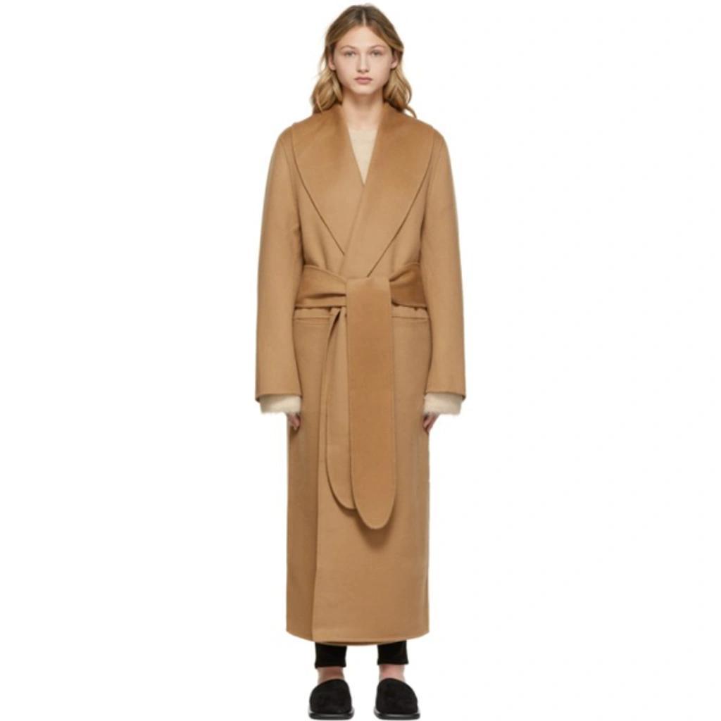 Robe Belted-waist Wool Coat In Brown Product Image