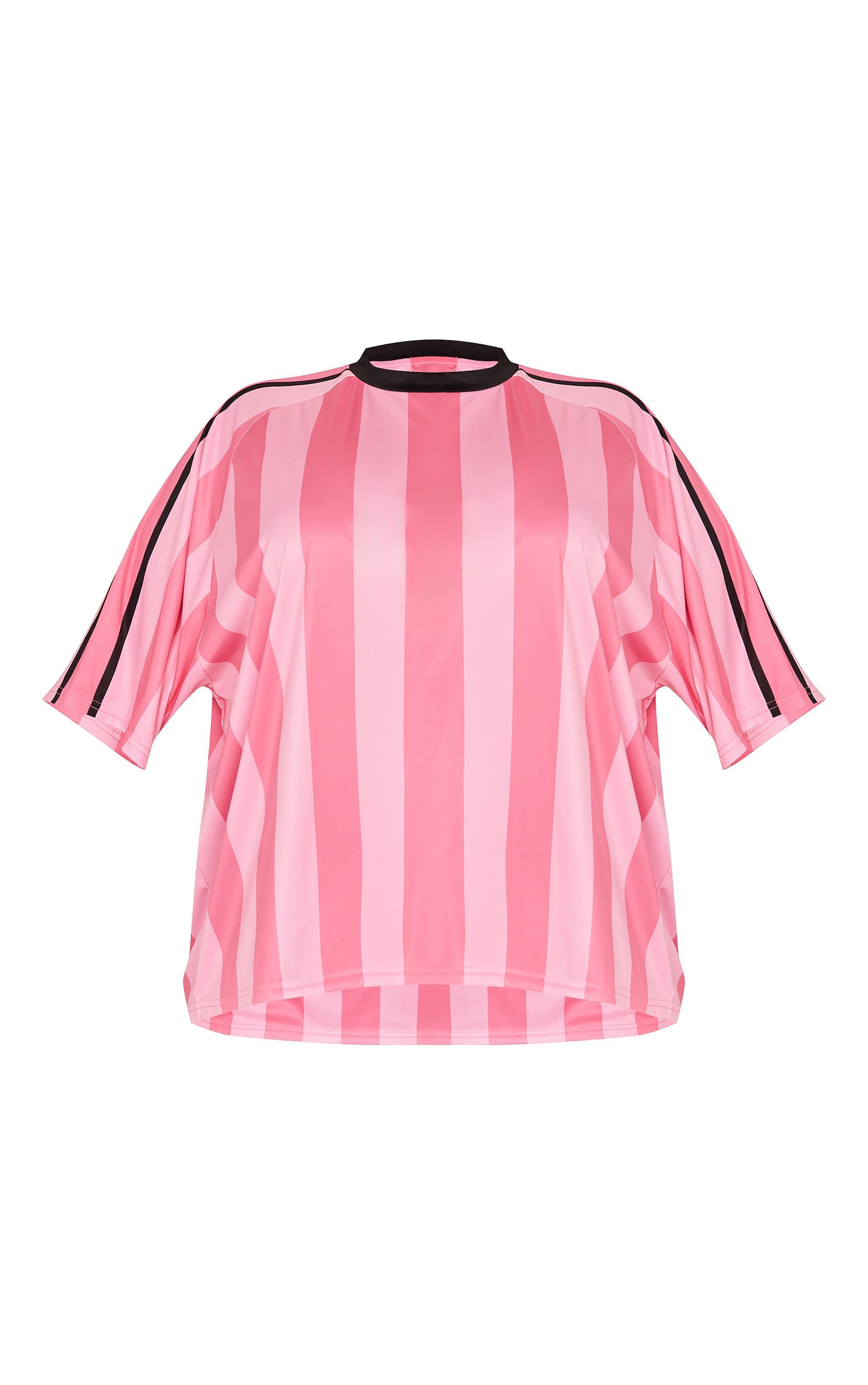 Plus Pink Striped Oversized Football T-shirt Product Image