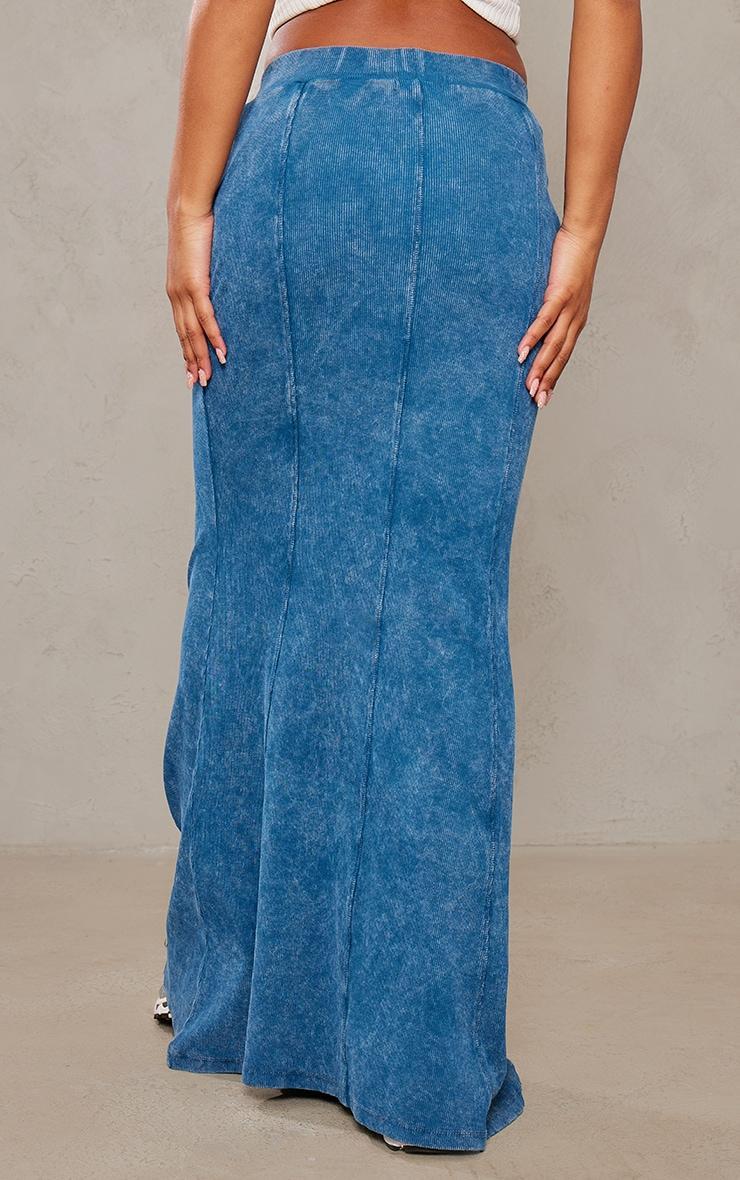 Steel Blue Acid Wash Rib Flippy Maxi Skirt Product Image