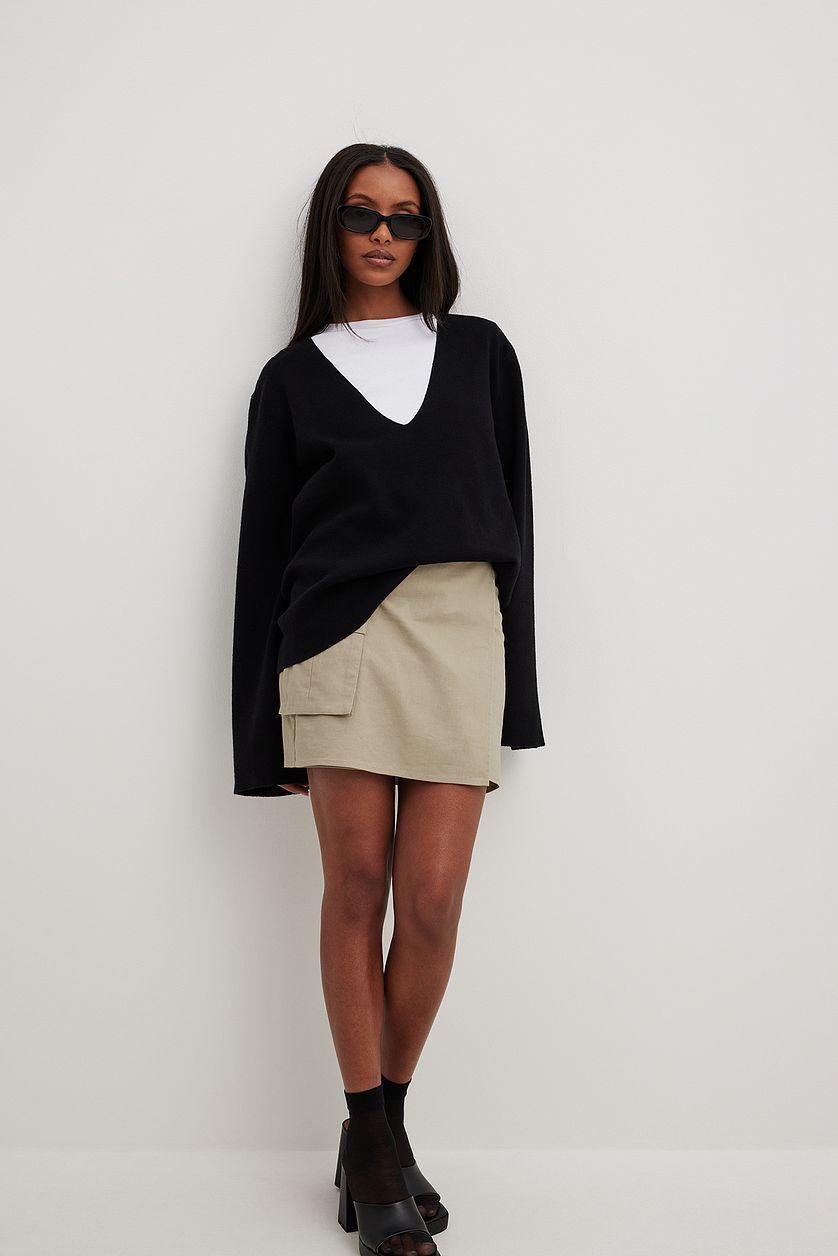 Linen Pocket Detail Overlap Skirt Product Image