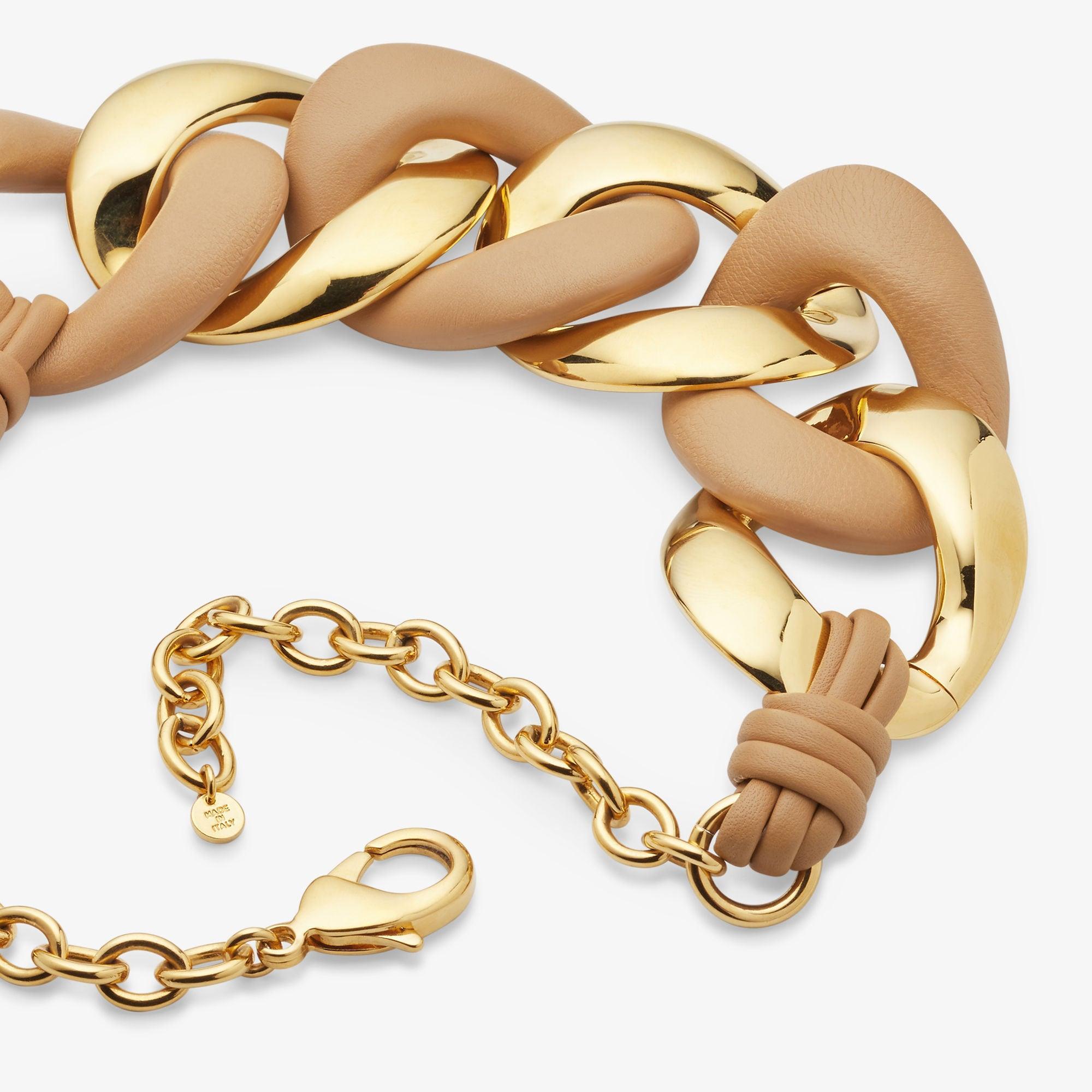 Fendi Filo necklaceGold-colored metal and beige leather necklace Product Image