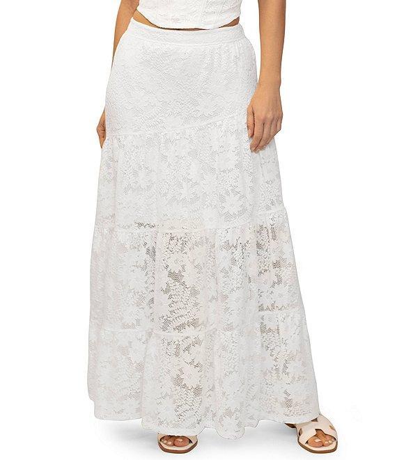 Stevie By Steve Madden Floral Lace Asymmetrical Tiered Maxi Skirt Product Image