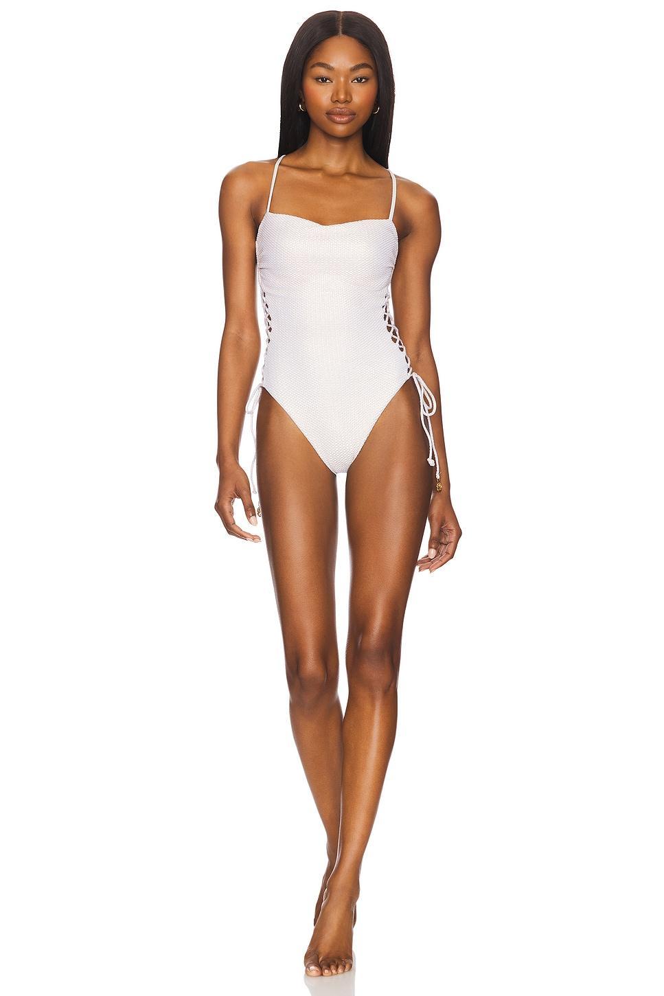 Square Neck Laced Up One Piece Luli Fama Product Image