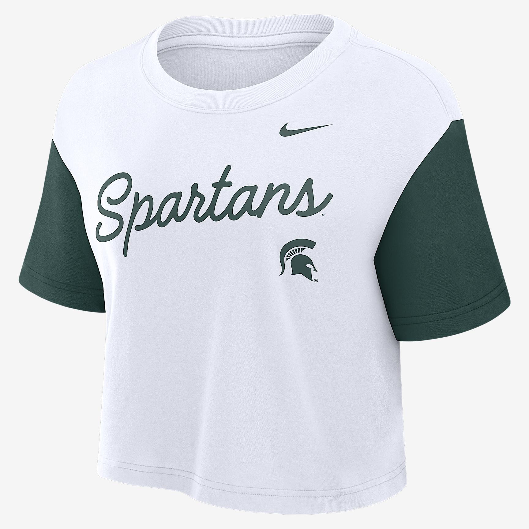 Michigan State Script Nike Womens Dri-FIT College Cropped T-Shirt | 01D4060NMST-8HZ Product Image