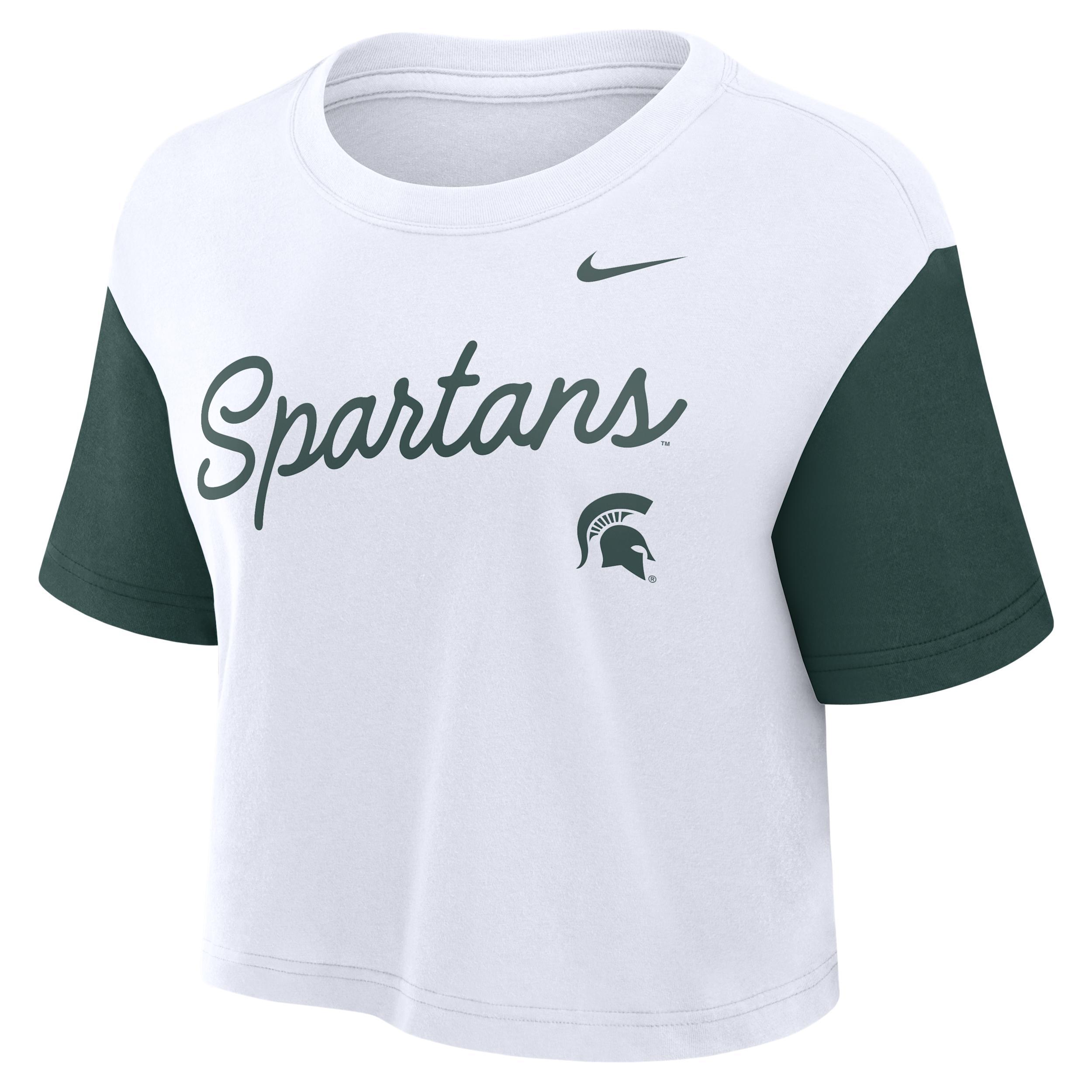 Michigan State Script Nike Womens Dri-FIT College Cropped T-Shirt | 01D4060NMST-8HZ Product Image