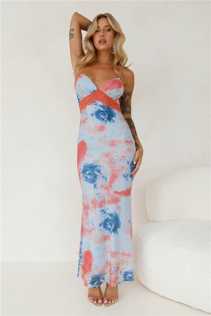 Wanted By All Mesh Maxi Dress Blue Product Image