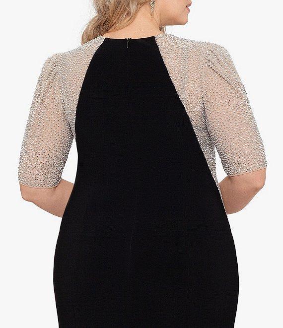 Xscape Plus Size Short Sleeve Crew Neck Beaded Gown Product Image