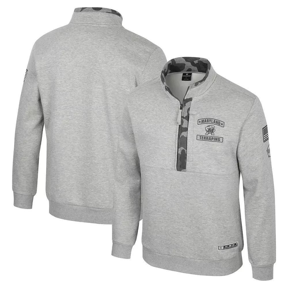 Men's Colosseum Heather Gray Maryland Terrapins OORAH OHT Military Appreciation Fleece Quarter-Zip Jacket,  Product Image