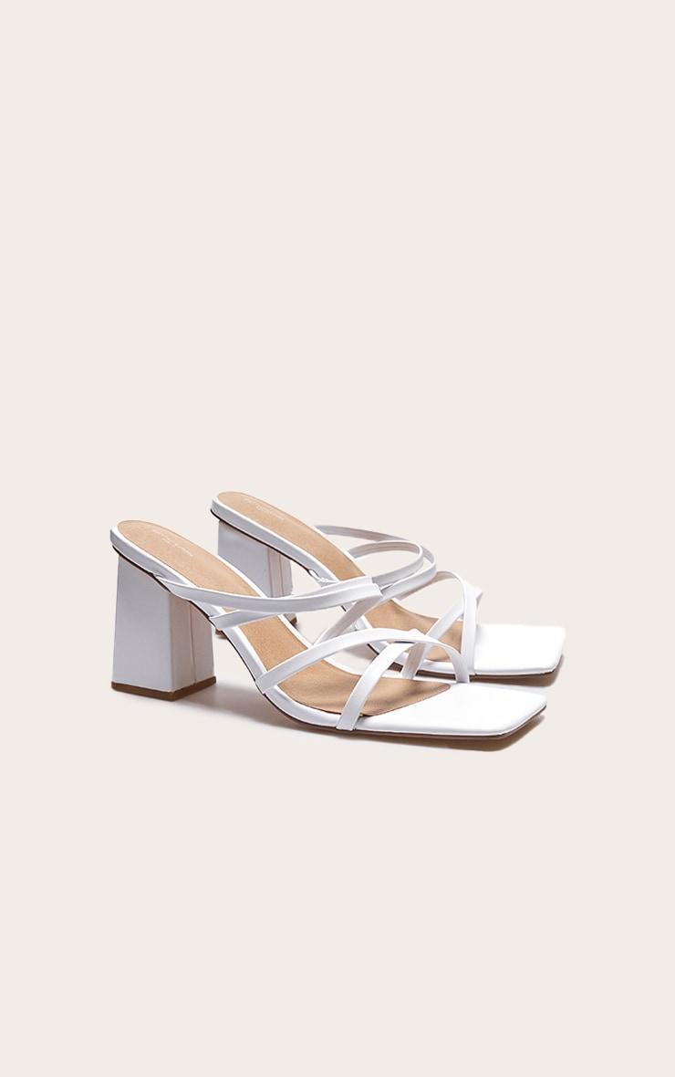 White PU Wide Fit Square Toe Strappy Block Heeled Mules Product Image