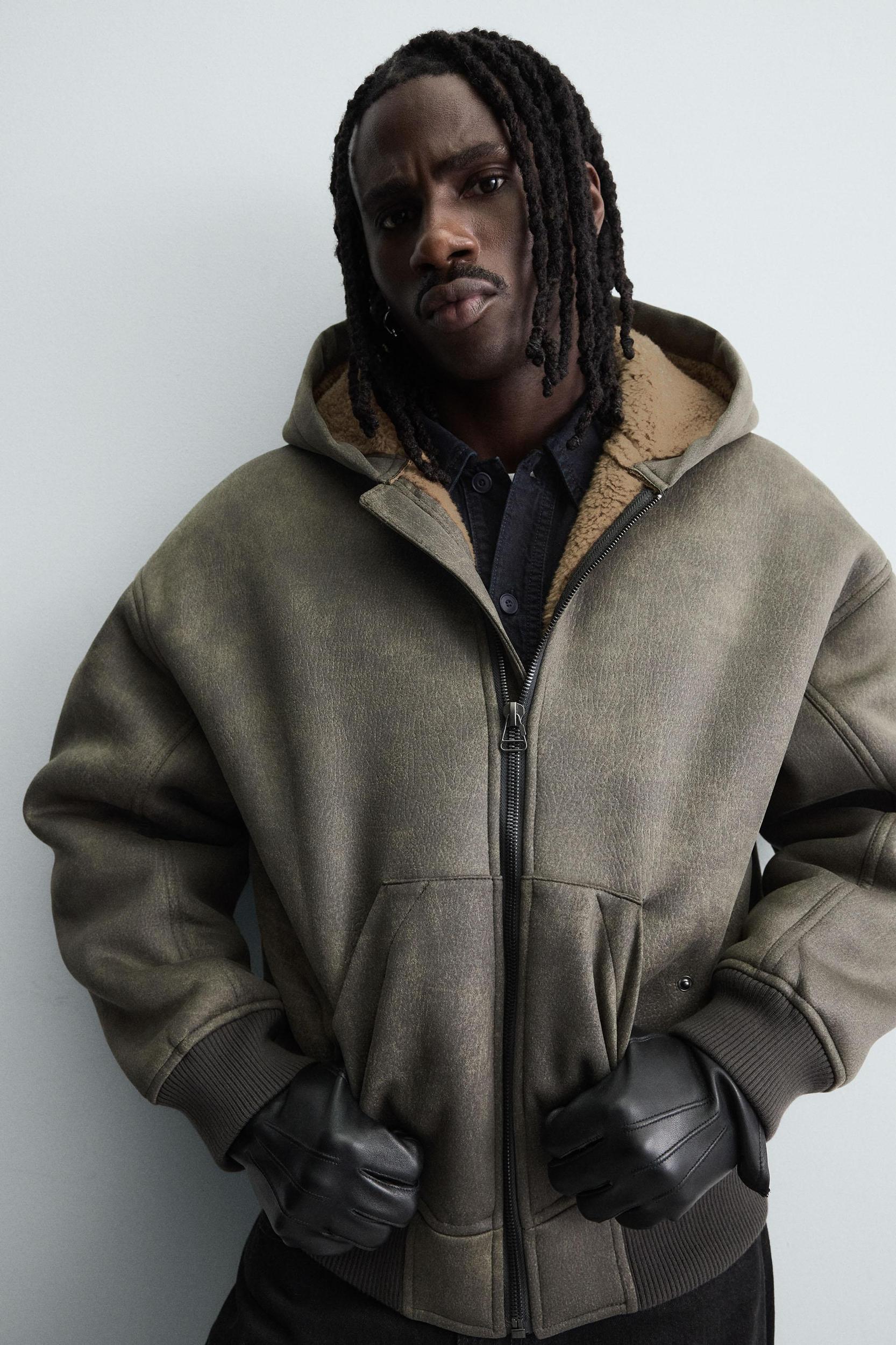 DOUBLE FACED WASHED FAUX LEATHER JACKET Product Image