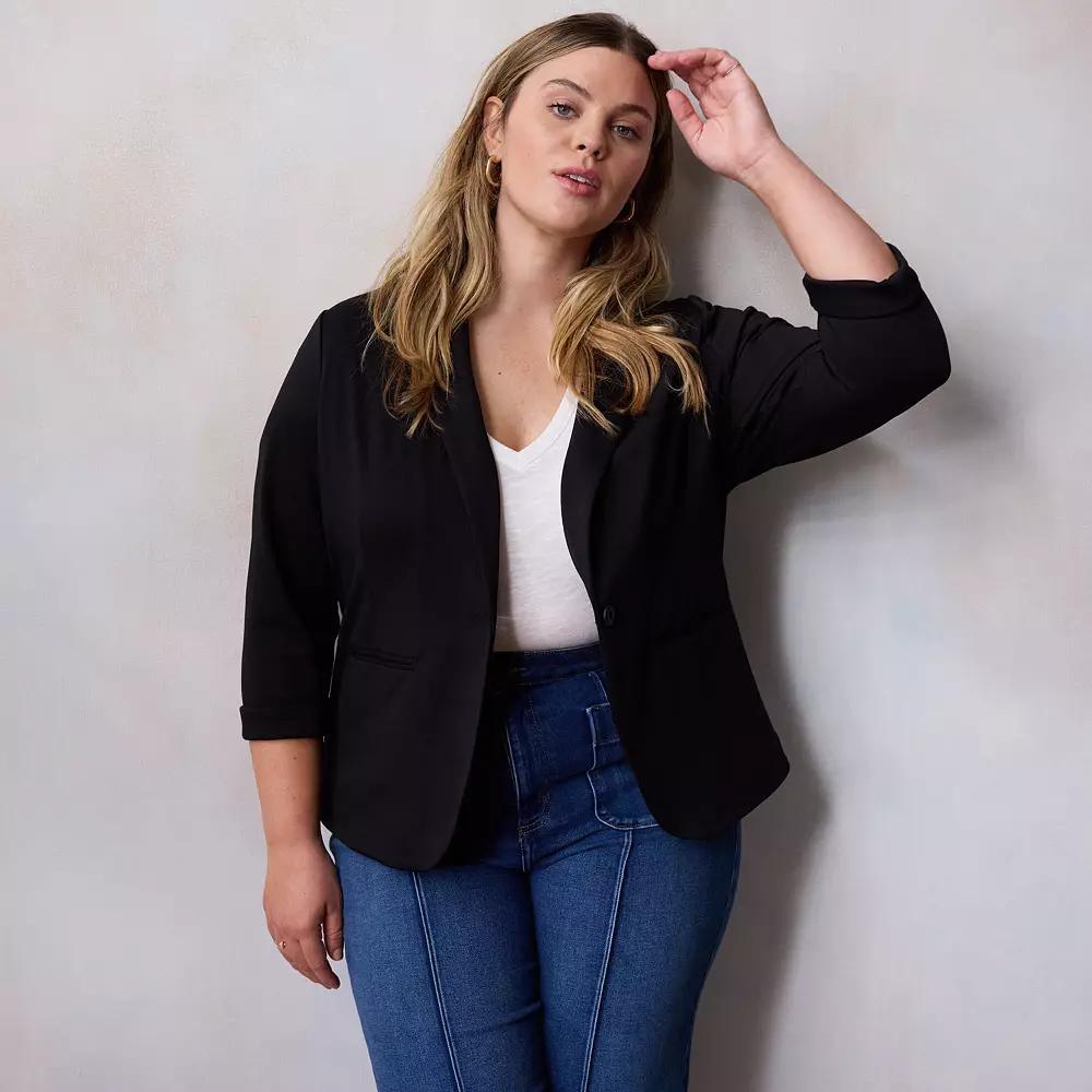 Plus Size LC Lauren Conrad Fitted Blazer, Women's, Size: 0X, Black Product Image