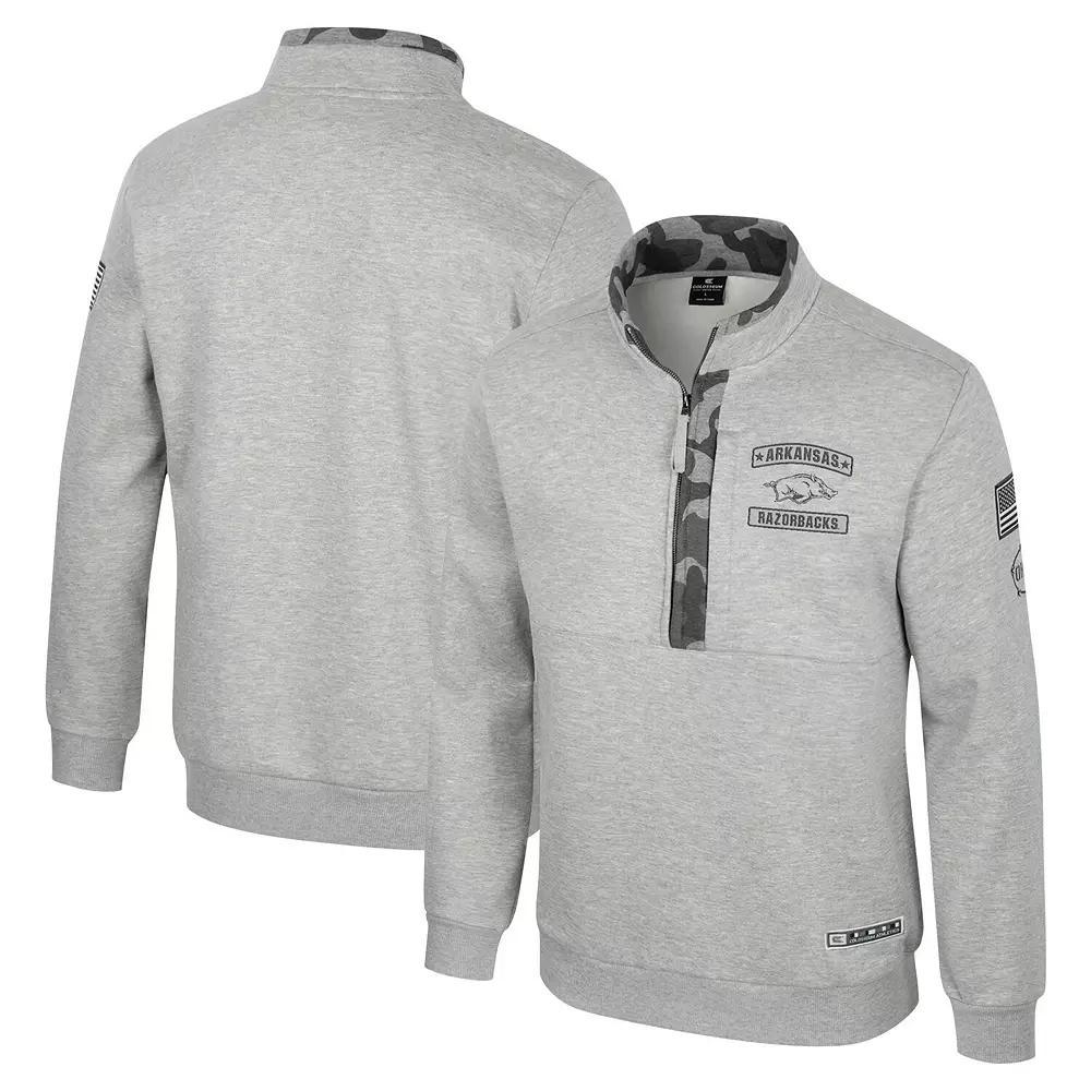 Men's Colosseum Heather Gray Arkansas Razorbacks OORAH OHT Military Appreciation Fleece Quarter-Zip Jacket,  Product Image