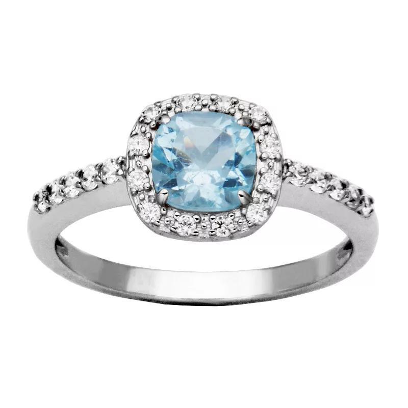 Sterling Silver Blue Topaz & Cubic Zirconia Halo Ring, Womens Product Image