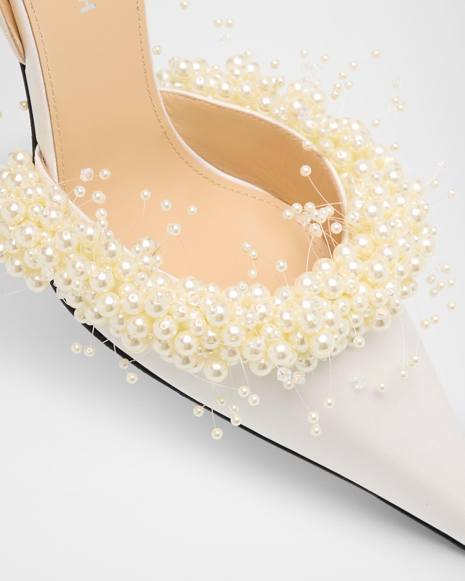 Floating Pearly Satin Slingback Pumps Product Image