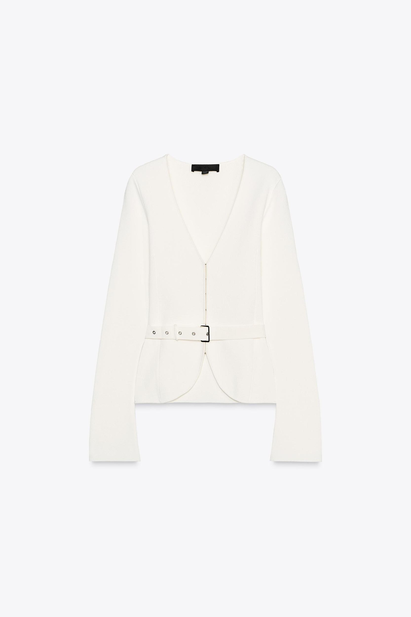 BELTED PLAIN KNIT JACKET Product Image