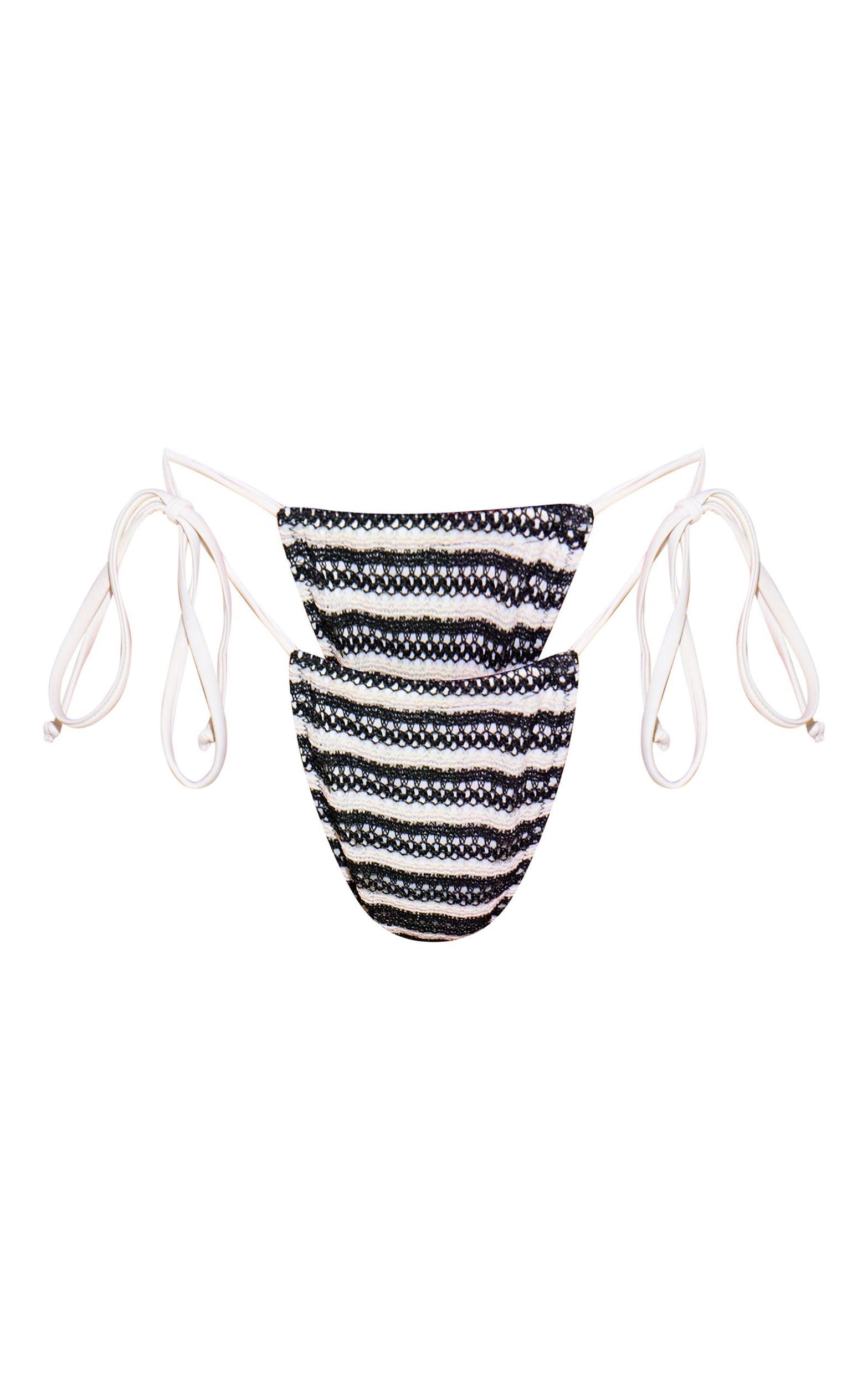 Cream Textured Stripe Tie Side Bikini Bottoms Product Image