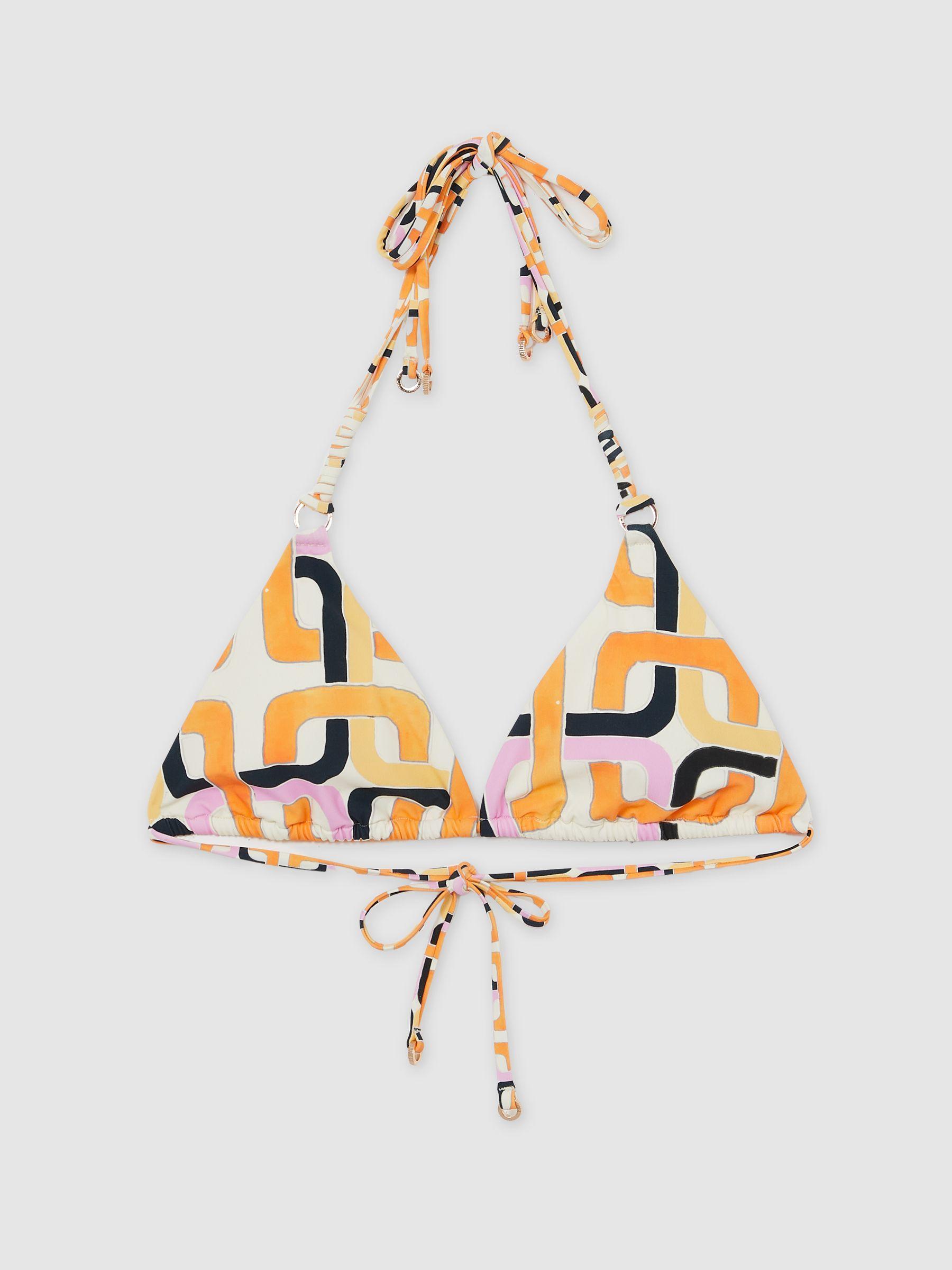 Printed Triangle Bikini Top in Orange Product Image