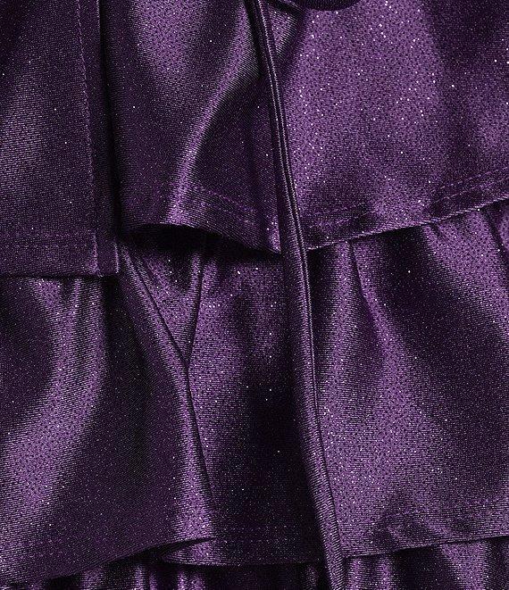 Honey and Rosie Glitter Knit Strapless Tiered Lace Up Tie Back Fit And Flare Dress Product Image