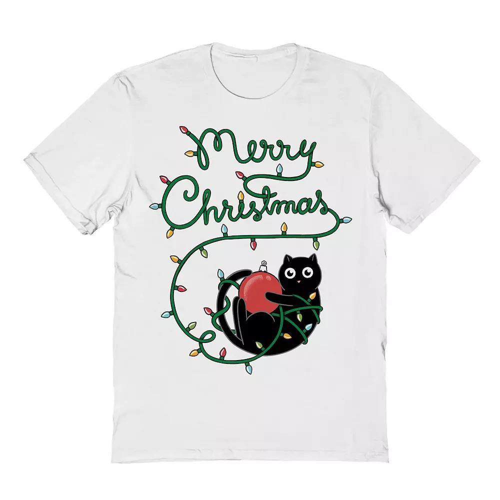 Men's Cat Merry Christmas Graphic Tee, Size: XL, White Product Image