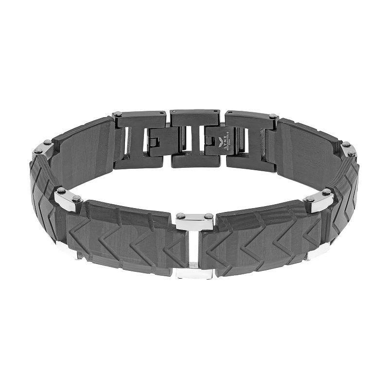 LYNX Mens Black Ion Plated Stainless Steel Carbon Fiber Link Bracelet Product Image