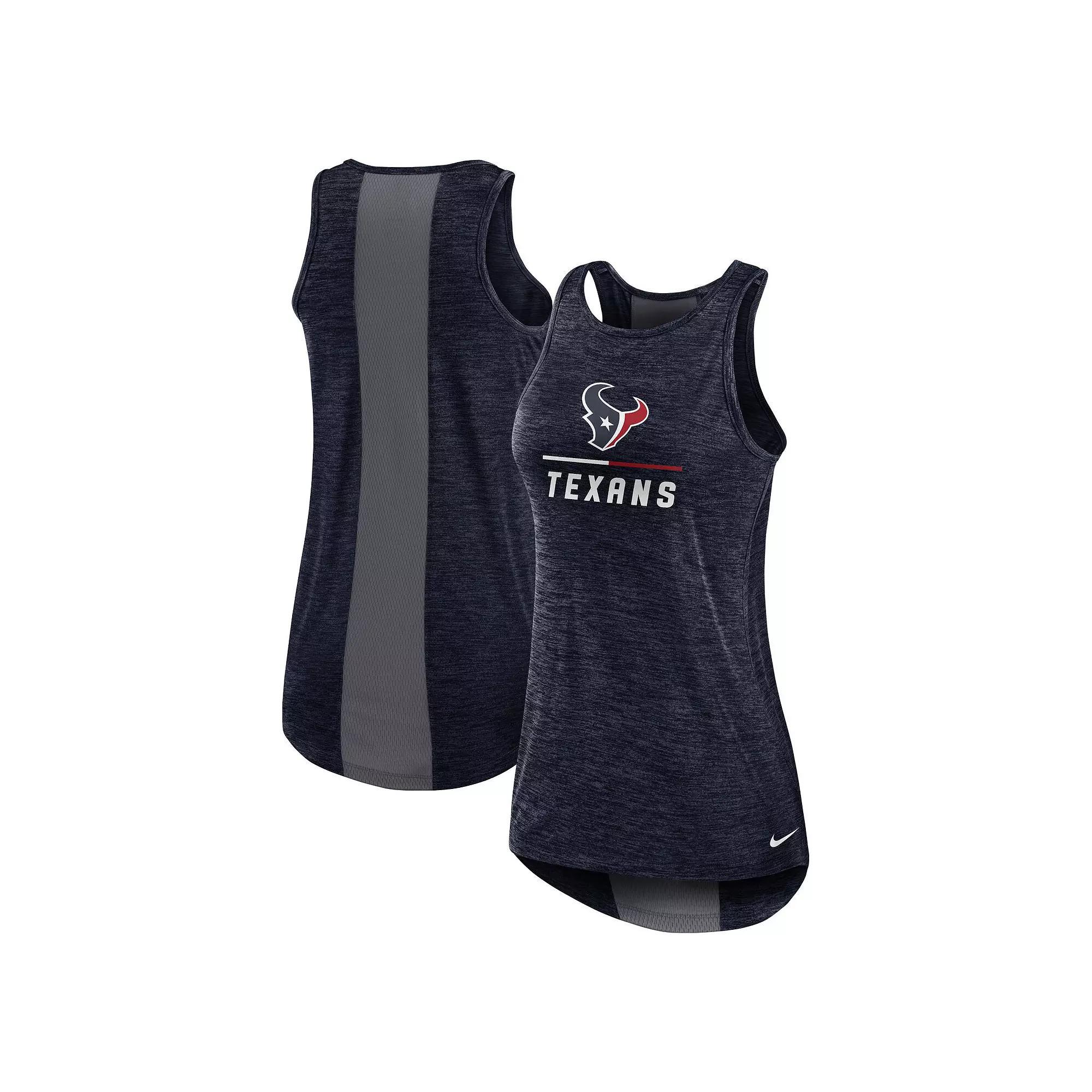 Women's Nike Navy Houston Texans High Neck Performance Tank Top, Size: Medium, Blue Product Image