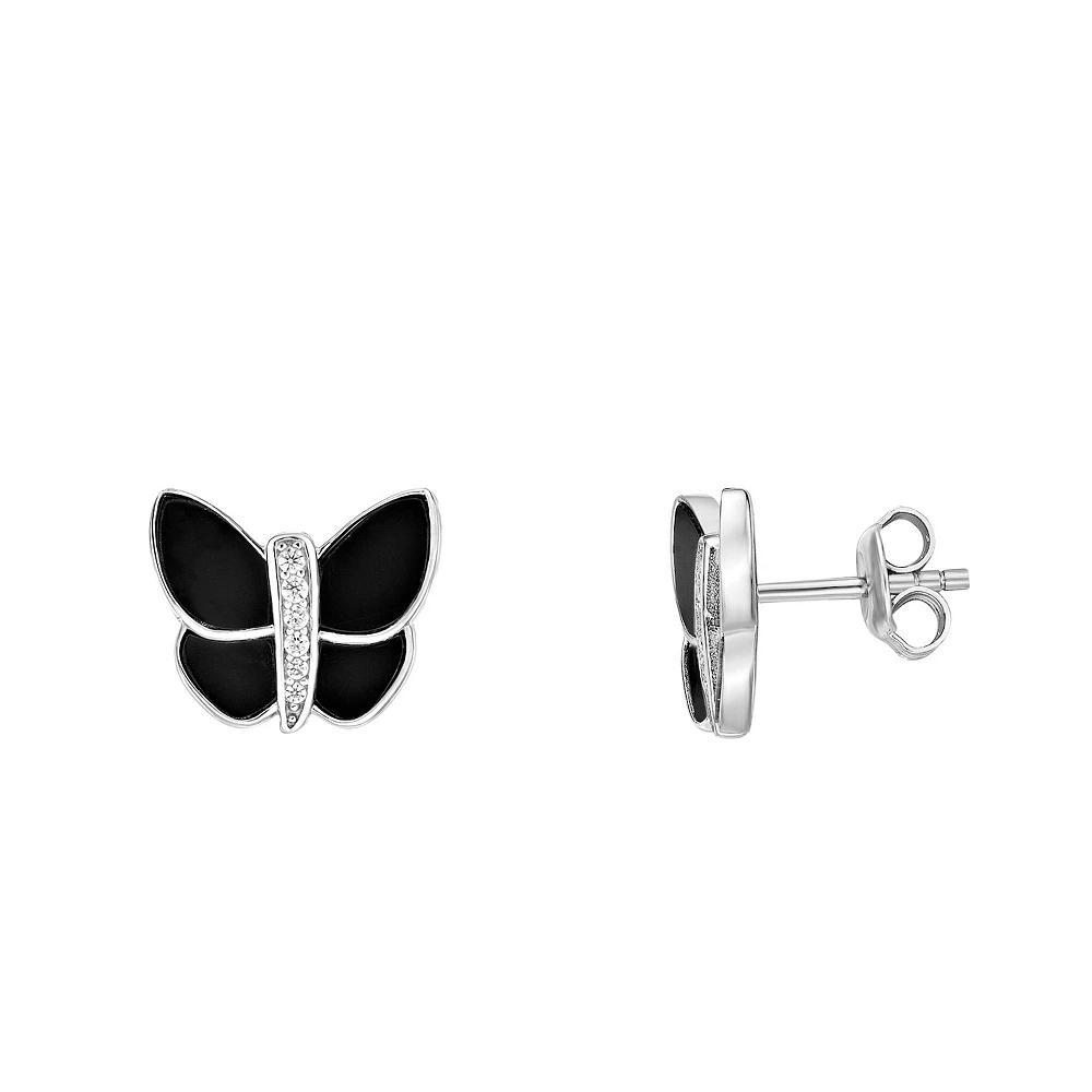 Gemminded Sterling Silver Cubic Zirconia & Black Onyx Butterfly Earrings, Women's Product Image