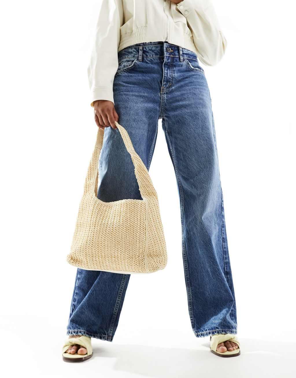 Glamorous straw tote bag in natural Product Image