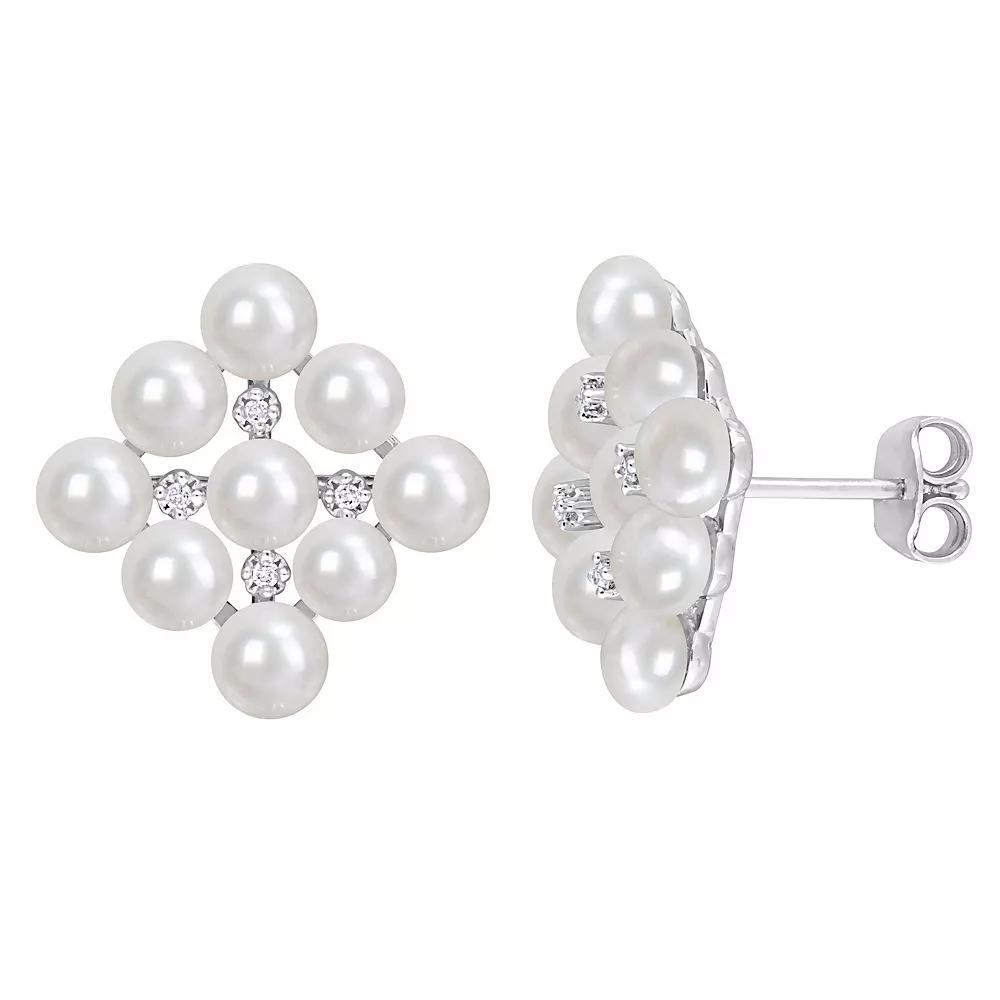 Stella Grace Sterling Silver Diamond Accent & Freshwater Cultured Pearl Cluster Stud Earrings, Women's Product Image
