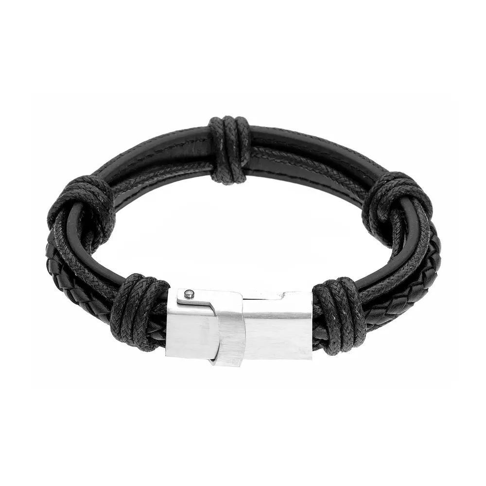 LYNX Mens Stainless Steel & Leather USB Charger Bracelet Product Image