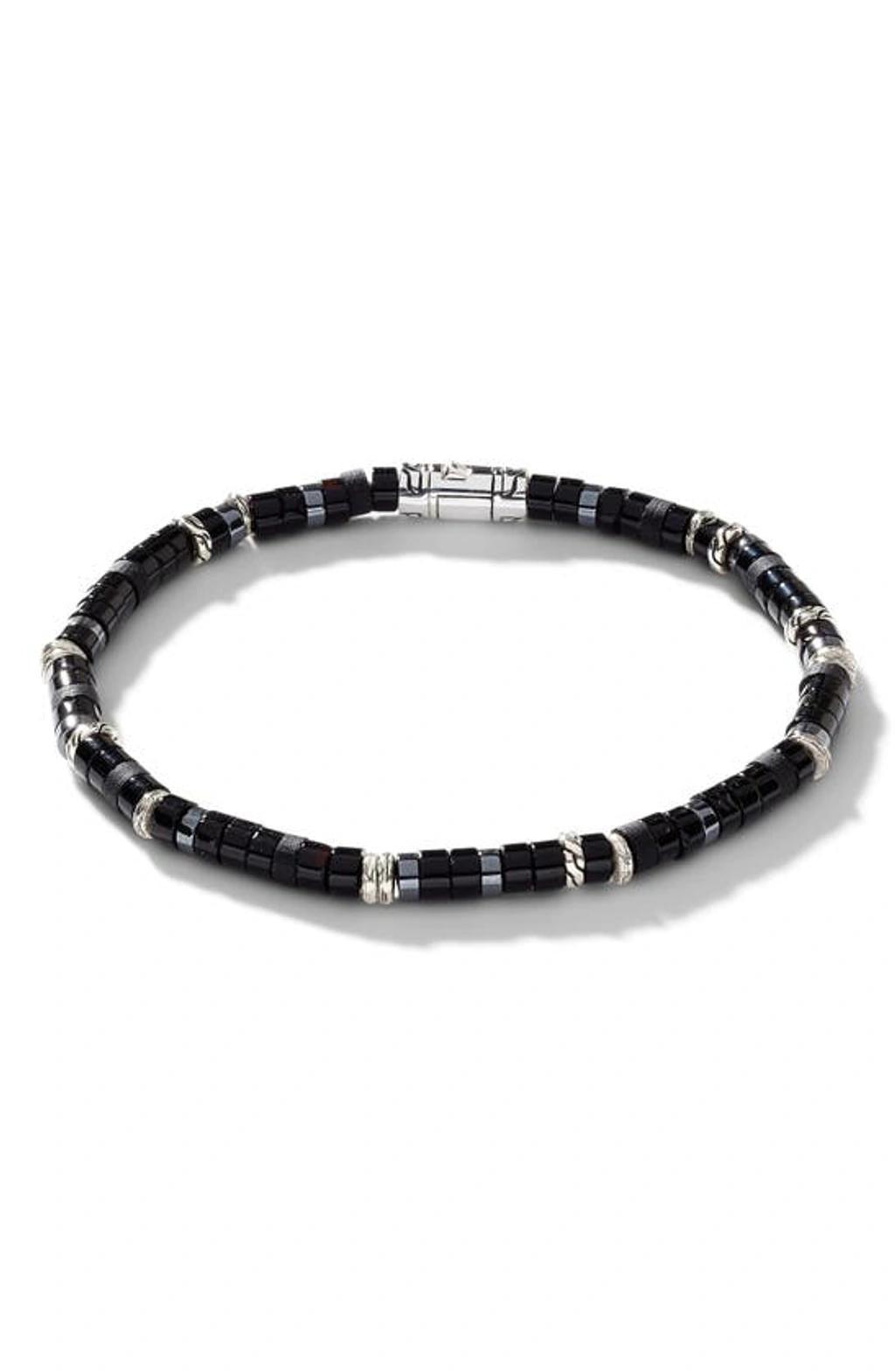 Mens Sterling Silver, Black Onyx, & Hematite Heishi Beaded Bracelet Product Image