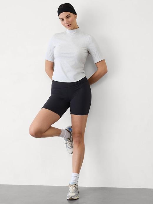 Signature Rib Mock Neck Elbow Sleeve Tee Product Image