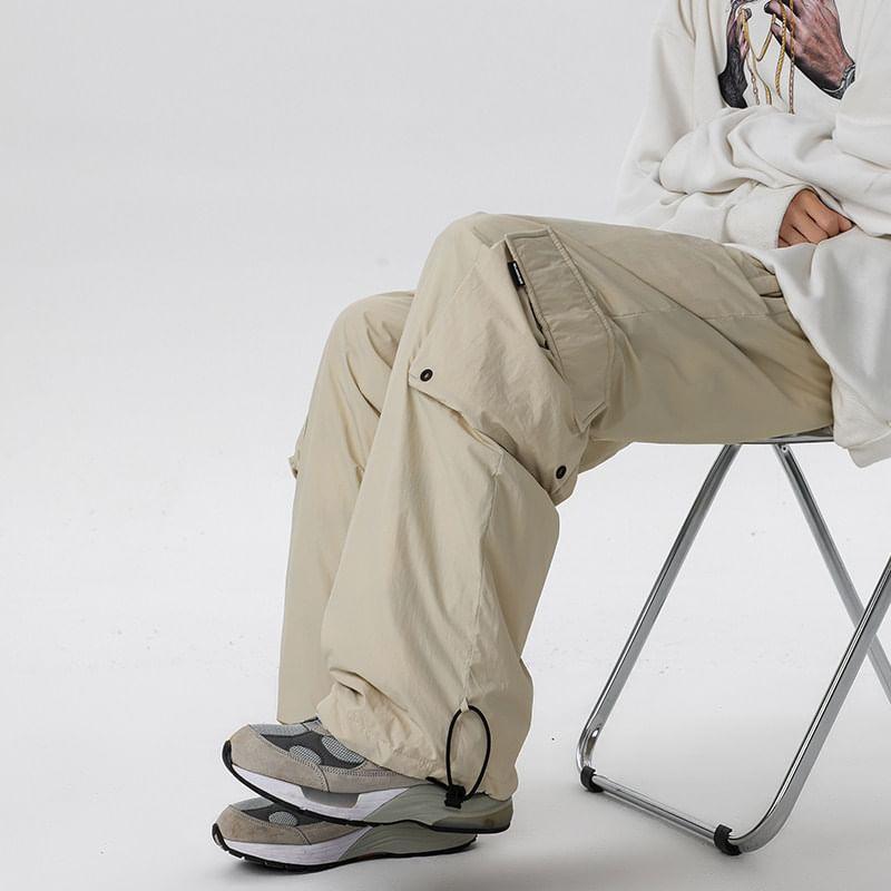 Mid Rise Plain Straight Leg Puffer Cargo Pants Product Image