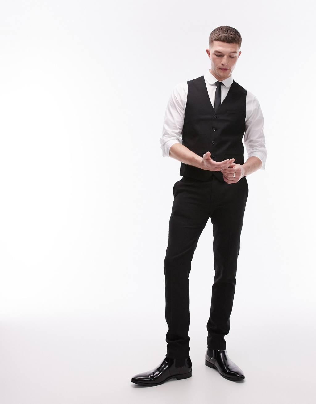 Topman textured suit vest in black Product Image