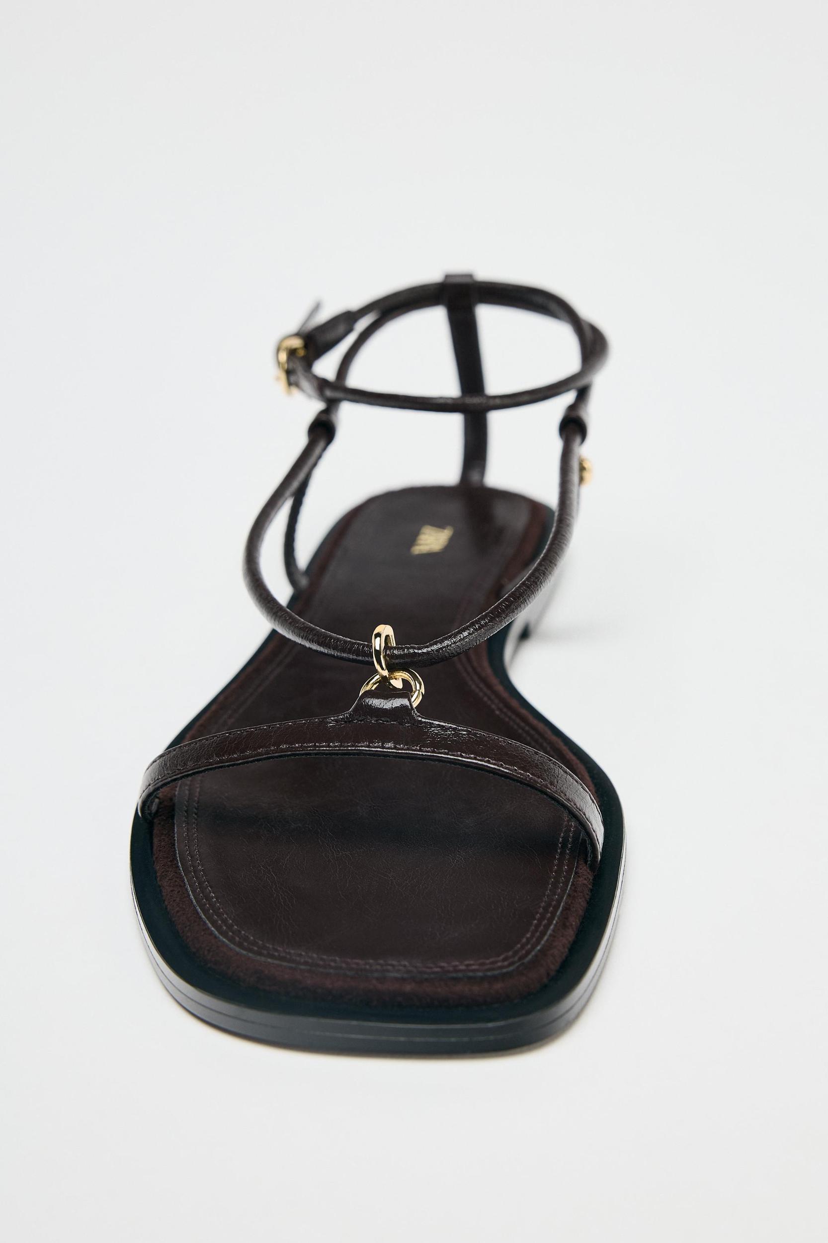 LEATHER THIN STRAP SANDALS Product Image