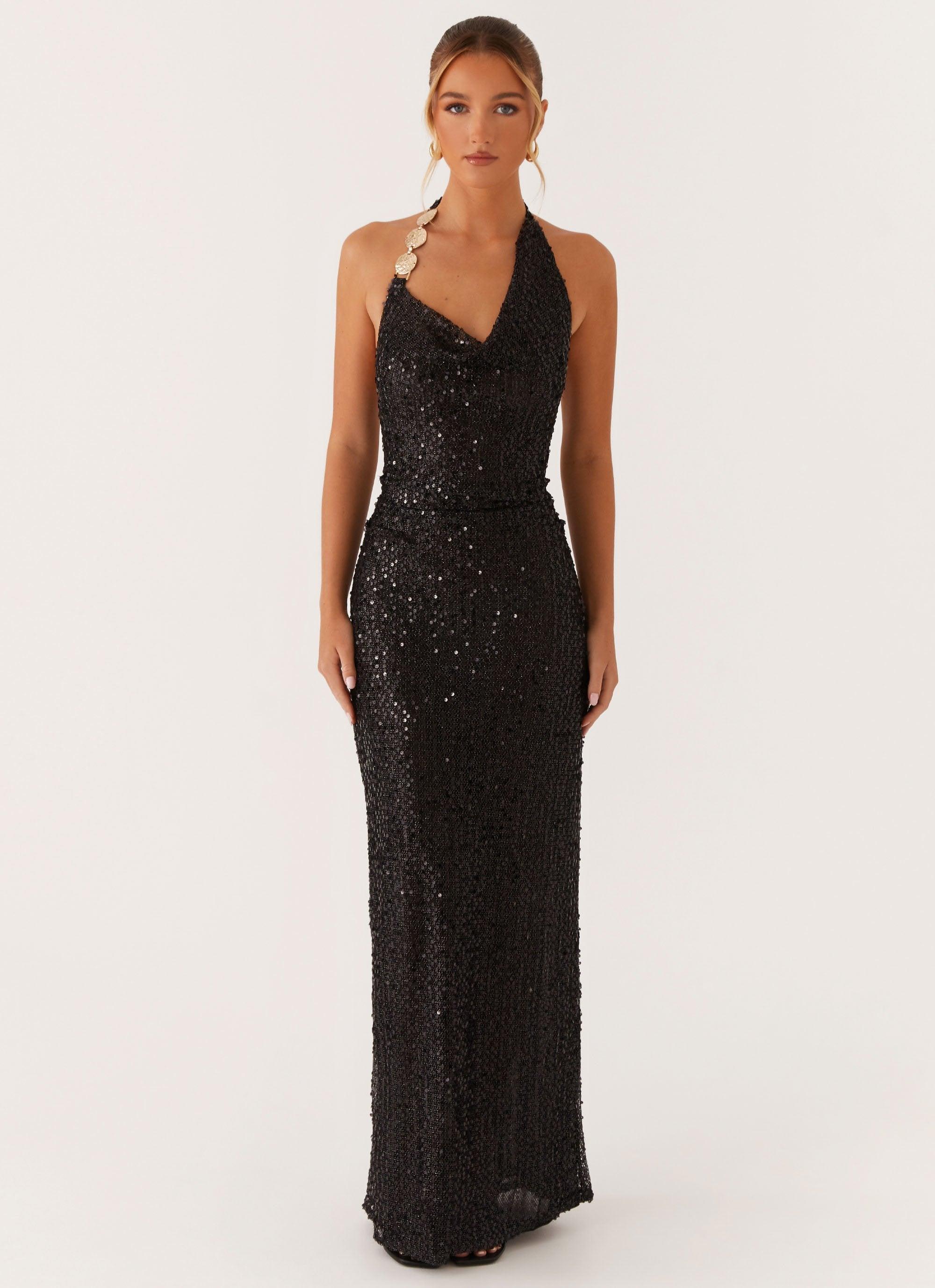 After Tonight Sequin Cowl Neck Maxi Dress - Black Product Image