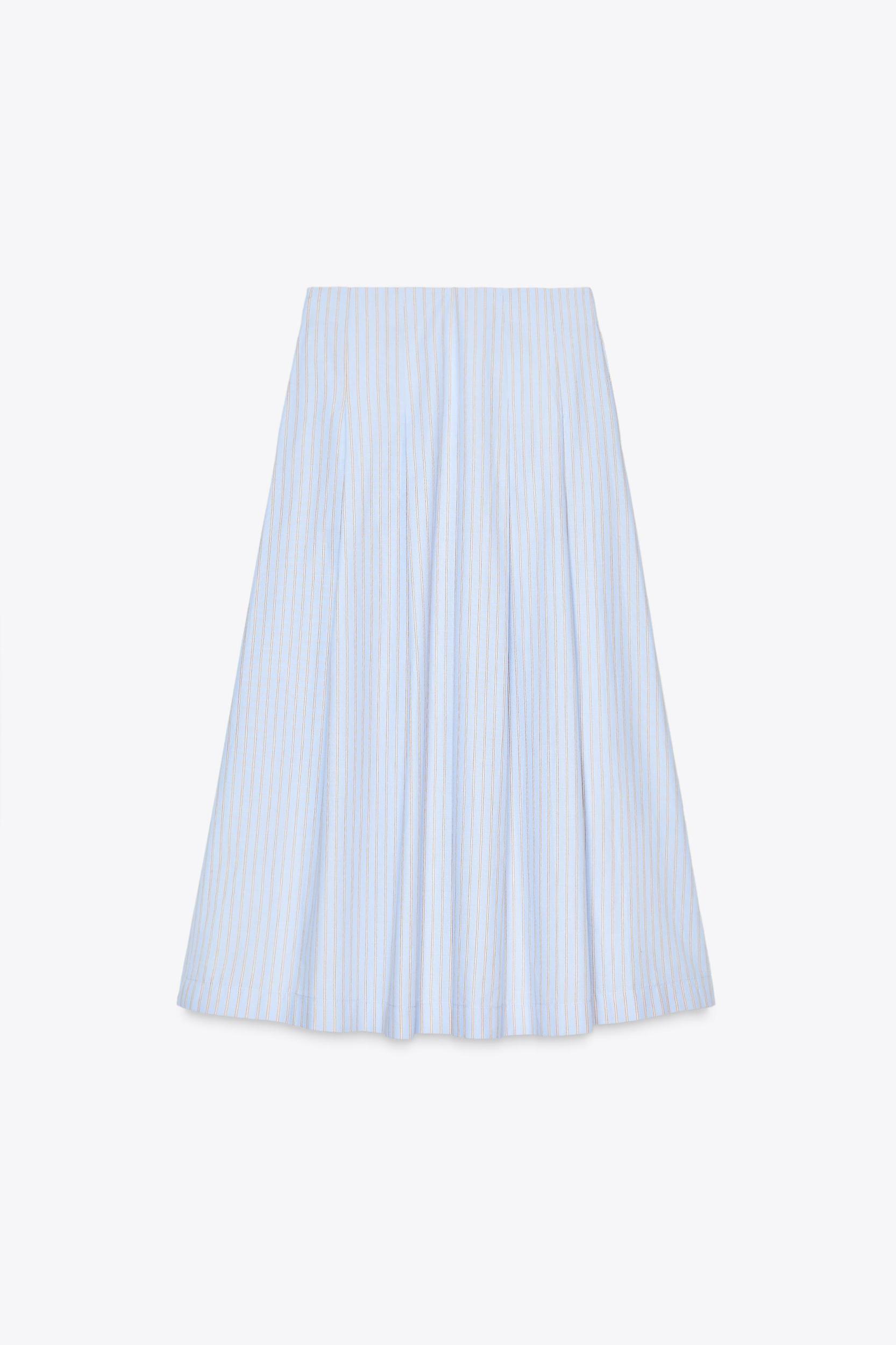 PLEATED STRIPED MIDI SKIRT Product Image