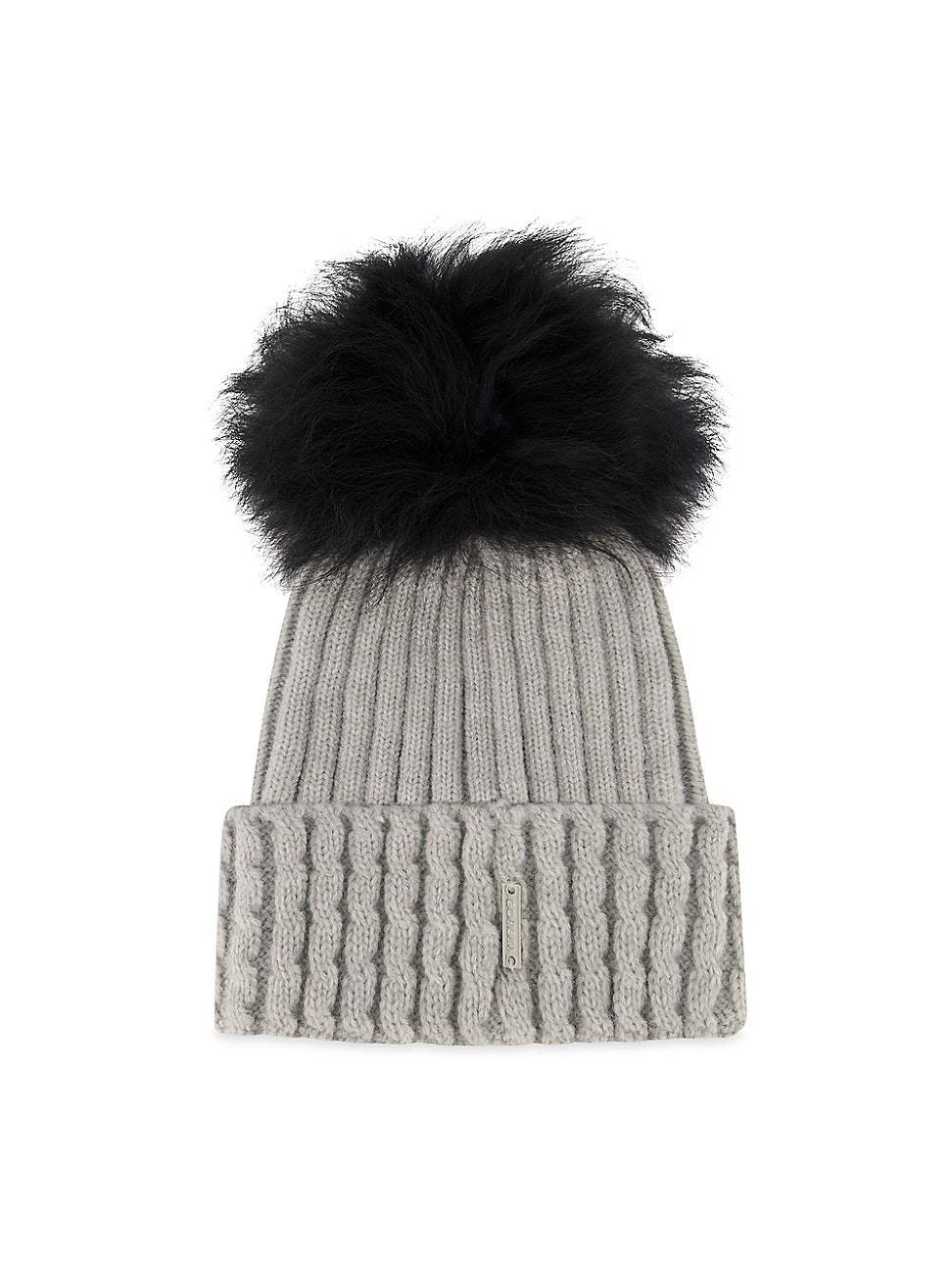 Womens Knit Hat with Toscana Lamb Pompom Product Image