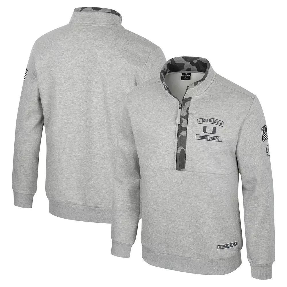 Men's Colosseum Heather Gray Miami Hurricanes OORAH OHT Military Appreciation Fleece Quarter-Zip Jacket,  Product Image