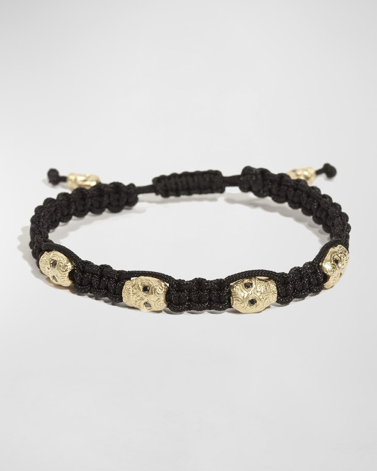 Mens Romero Woven Pull Bracelet w/ 18K Gold Skulls Product Image